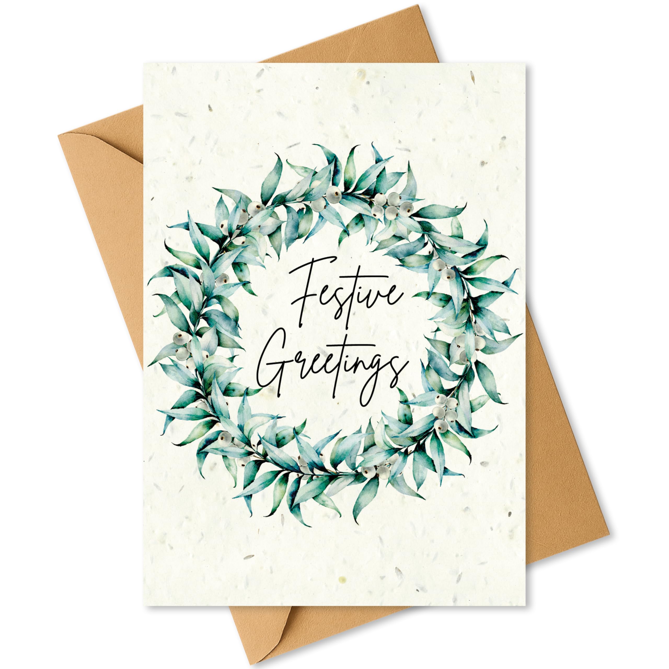 Plantable Christmas Card with Eucalyptus Wreath – Eco Friendly Biodegradable Seed Paper Greeting Card, Sustainable Gift, Zero Waste Christmas Card for Friends & Family