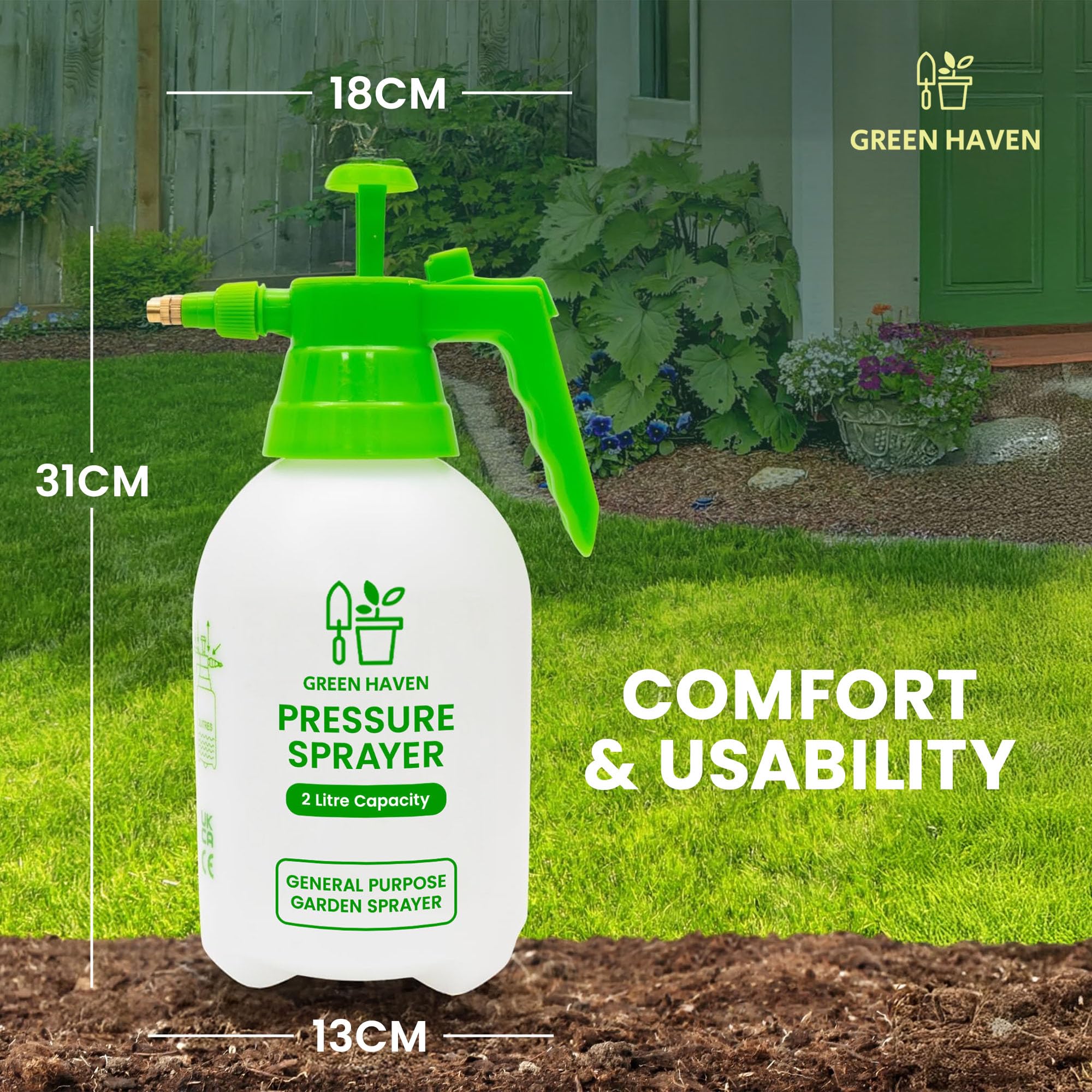 Green Haven 2 Litre Garden Pressure Sprayer – Pump Action Sprayer with Adjustable Nozzle & Carry Strap – Weed Killer, Pesticide & Fertiliser Sprayer — view 9