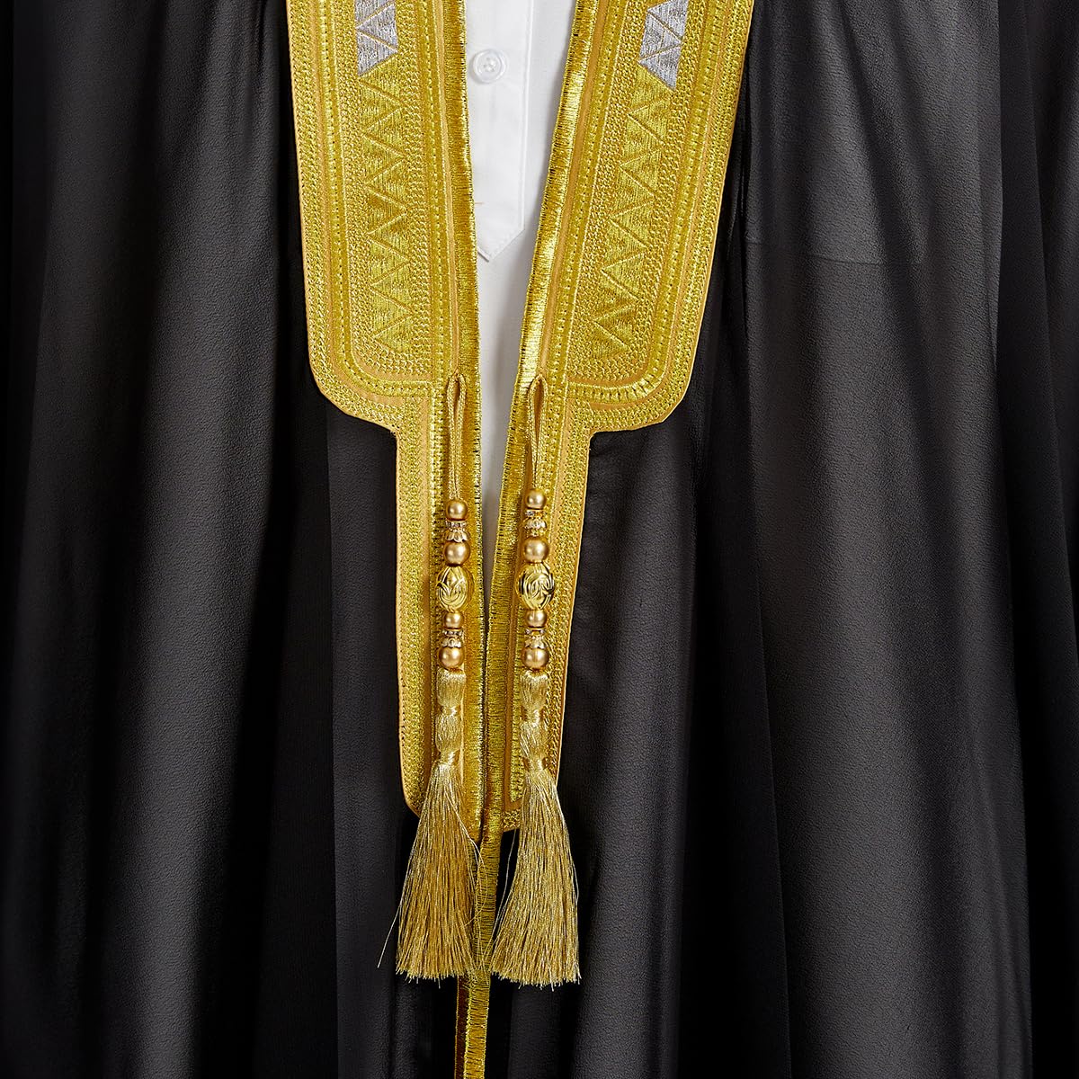 Abaya Bisht Homme Avec Cape Dorée Et Franges - Style Arabe Ethnique, Caftan Cérémonie, Tenue Élégante
