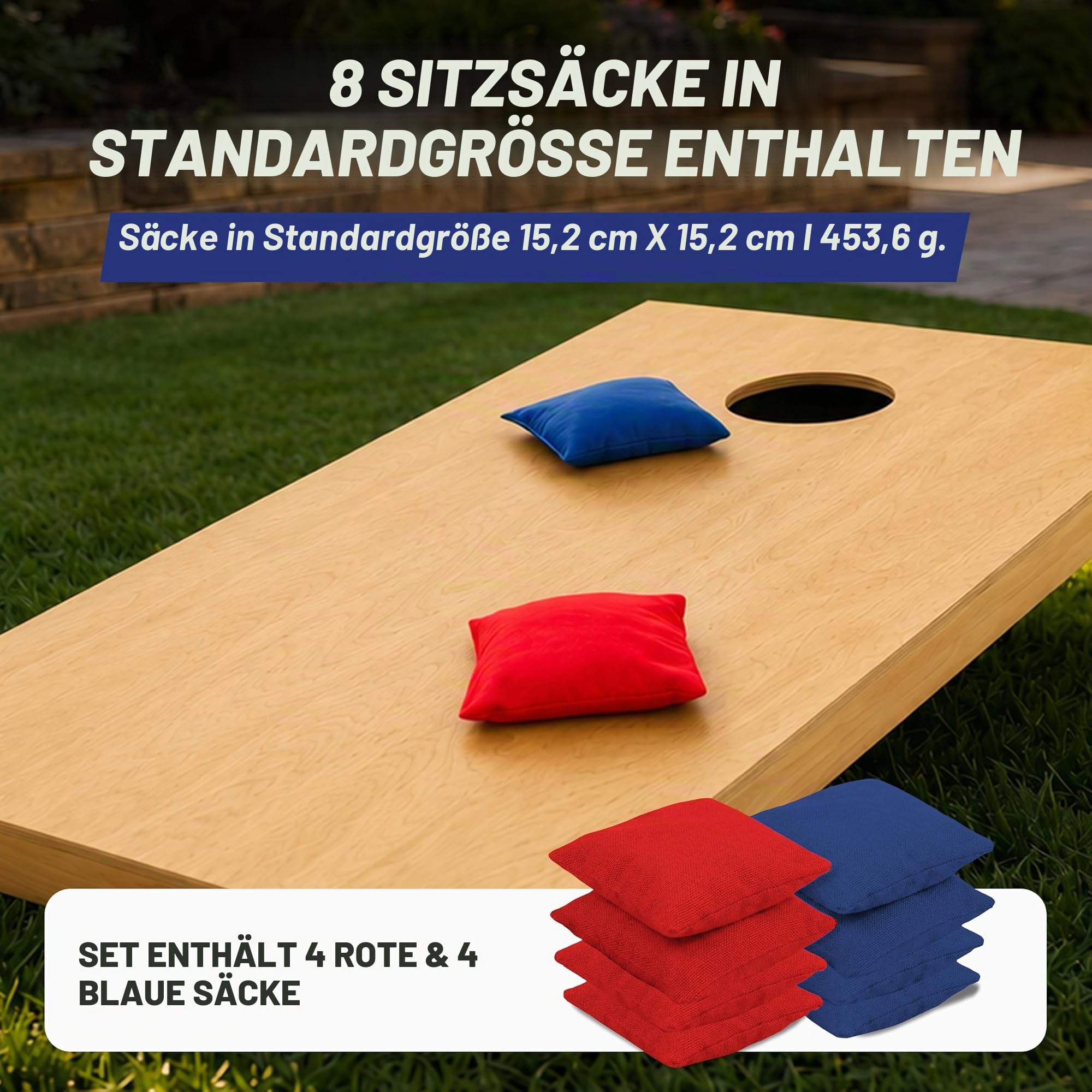 GoSports Premium-Cornhole-Sets aus Massivholz, wähle 1,2 x 0,6 m oder 91 x 61 cm, Spielbretter enthalten 8 Cornhole Toss Bags