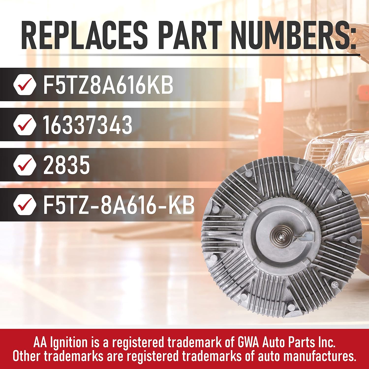 Replacement Radiator Fan Clutch - Compatible with Ford Vehicles - E-350 Econoline Club Wagon, F Super Duty, F-250, F59 - Replaces F5TZ8A616KB, 16337343, 2835-1993, 1994, 1995, 1996, 1997