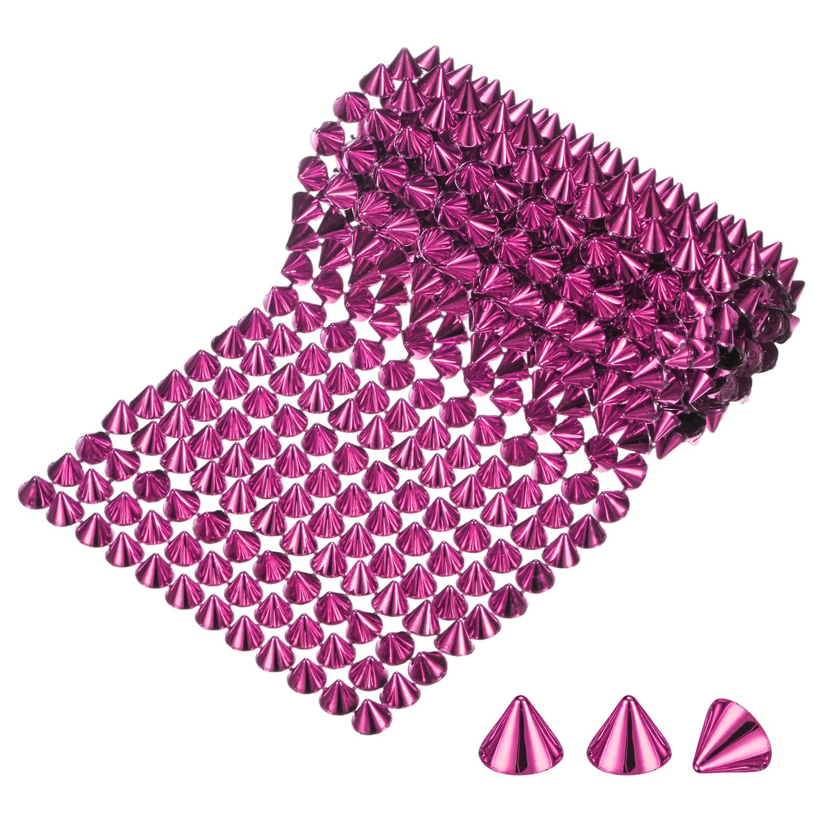 M METERXITY 0.5 Yard Sew Stitch on Spikes Stud Cone 12Rows Plastic Rose Red Spike Rivet with Flat Back Punk Rock Trim Mesh Bead for DIY Crafts/Clothes/Shoes/Bags