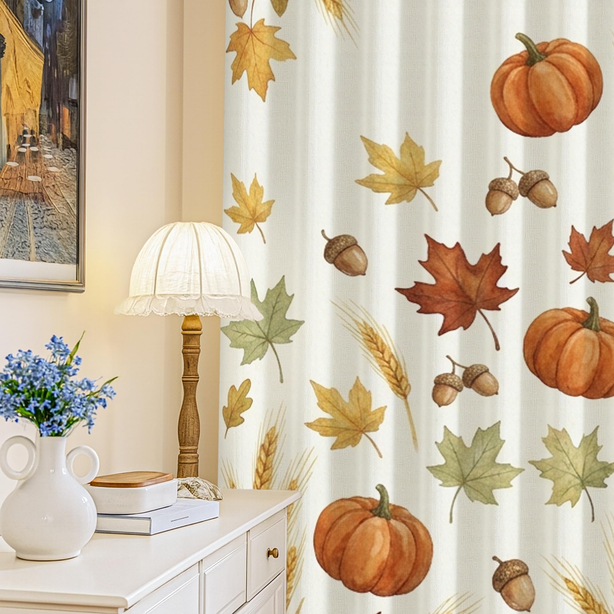 Rideaux occultants anti-regards lavables orange automne pour fenêtre 132x213 cm