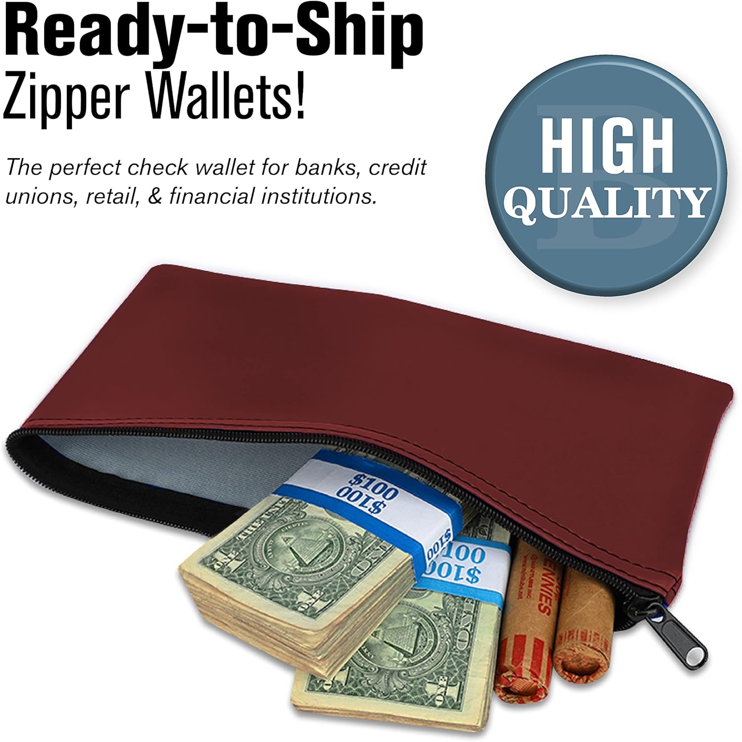 Burgundy Expanded Vinyl Reusable Deposit Bag 11Wx 6H with Heavy Duty Zipper for Cash Checks and Documents - Image 2