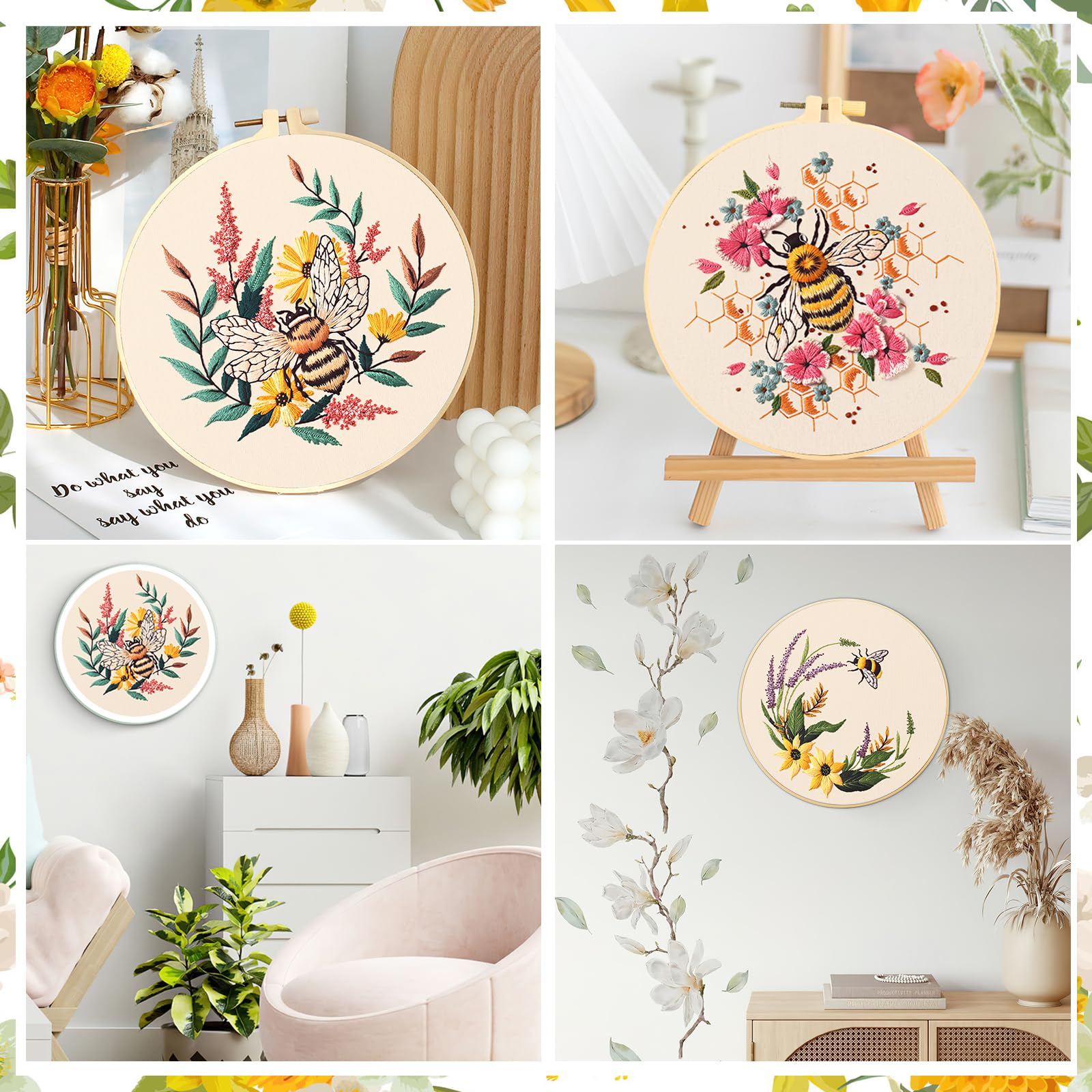 JSRQT 3 Set Kit di Avviamento per Ricamo Principianti Adulti, Kit Punto Croce Timbrato Fatto a Mano con Motivo Panda per Amanti Artigianato con Kit di Strumenti, Istruzioni, Decorazione per Casa