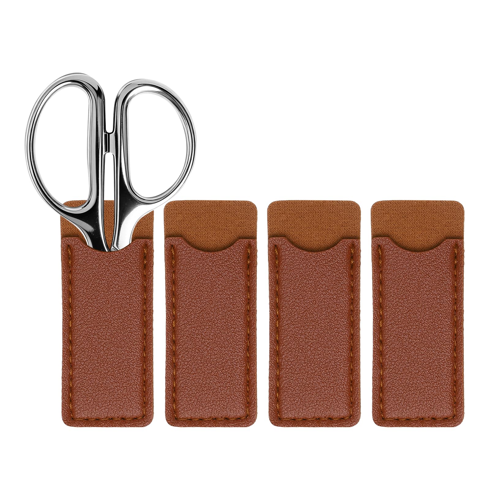 sourcing map 4 Pcs Scissors Sheath, Leather Scissor Tip Protective Cover Sleeve Portable Beauty Trimming Tool Protector Pouch Storage Case for Embroidery, Sewing, Crafting, Home Use, Dark Brown