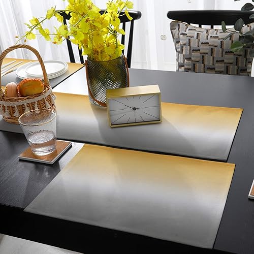 Miniatura 4 de Camino de mesa con 6 manteles individuales, color degradado, amarillo, gris, algodón, lino, juego de tapetes de comedor, aislamiento térmico, mantel
