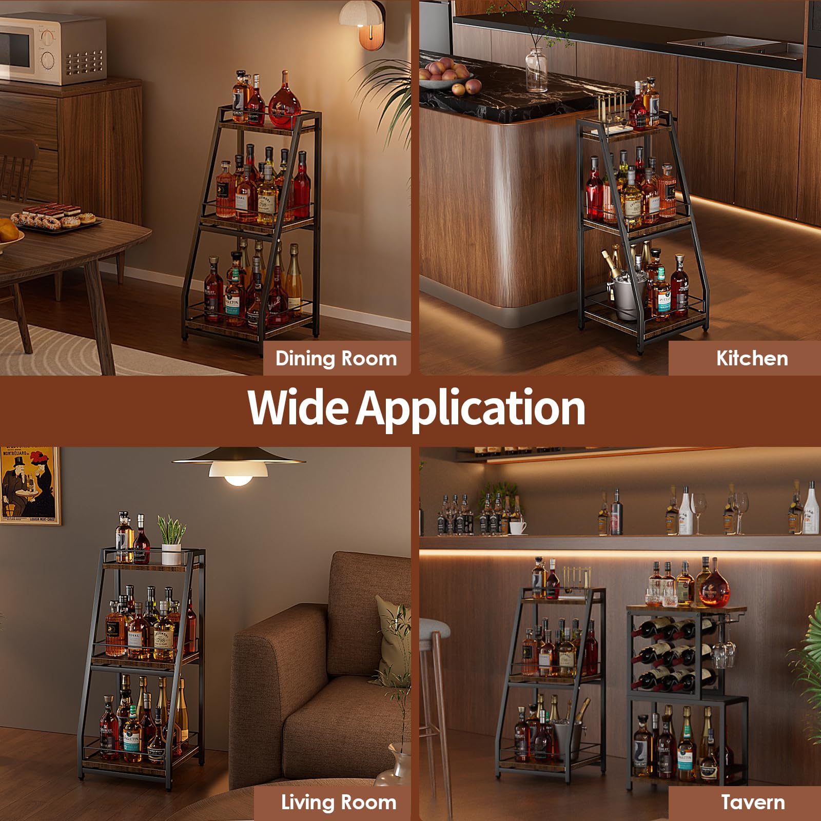 Nuovoware Mobile per Liquori 3 Livelli Mini Bar, Scaffale Vino Terra Whisky, Scaffale Angolare Bottiglie Liquore Recinzione Cassetto Scorrimento per Casa, Cucina, il soggiorno Sala da Pranzo, Nero