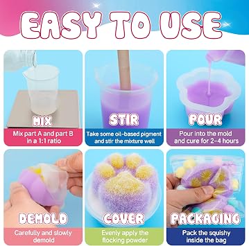 ColoPlay Taba Squishy Kit - 3.4OZ Rubber Experience Squishy Kit with Guided, Bubble Free and Faster Fully Cures - FuFu Squishy Kit with Mold - Stress Relief Entertainment