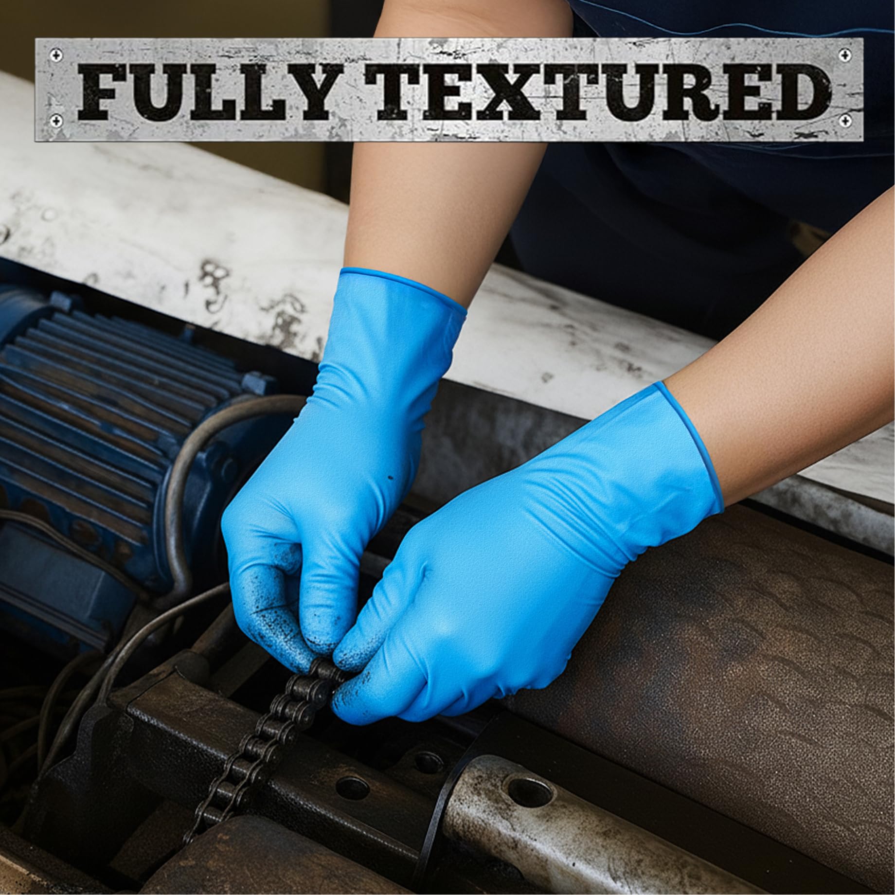 TitanFlex Guanti monouso in nitrile resistenti blu, taglia M, confezione da 100 pezzi, 6 mil, completamente strutturati, senza polvere, senza lattice