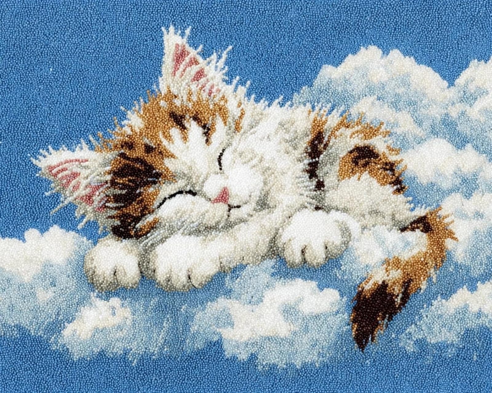 Wallphantom Latch Hook Rug Kit for Adults,Cat Lying on a Cloud