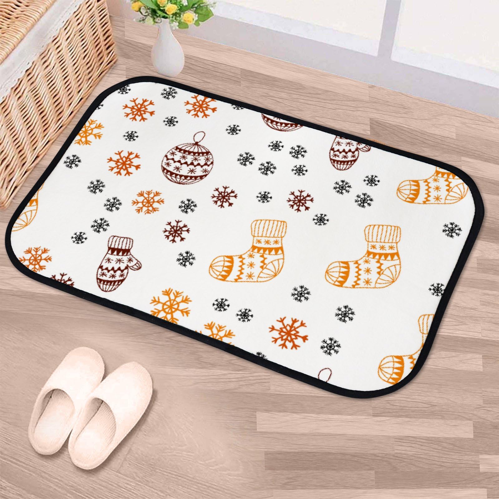 Nuansexi Bathroom Rugs Light Orange Colorful Christmas Style Floor Mats Non Slip Bathmat Doormat Tub Mat Coral Velvet Absorbent Entrance Carpet Mats Machine Washable Bedroom Decor
