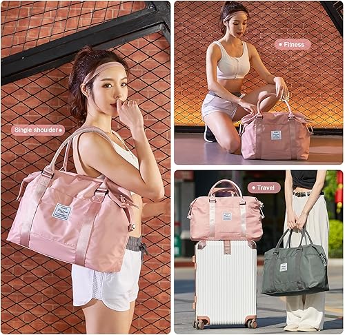 Miniatura 2 de Bolsa de viaje bolsa de lona impermeable para gimnasio bolsa de mano de fin de semana para mujeres con manga de carrito bolsillo húmedo bolsas de