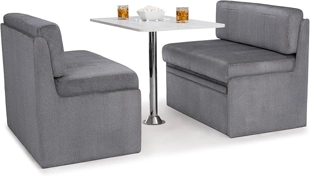 Ethos RV Dinette, Bed with Storage and Blanco Table, Fabric, Regal Silver