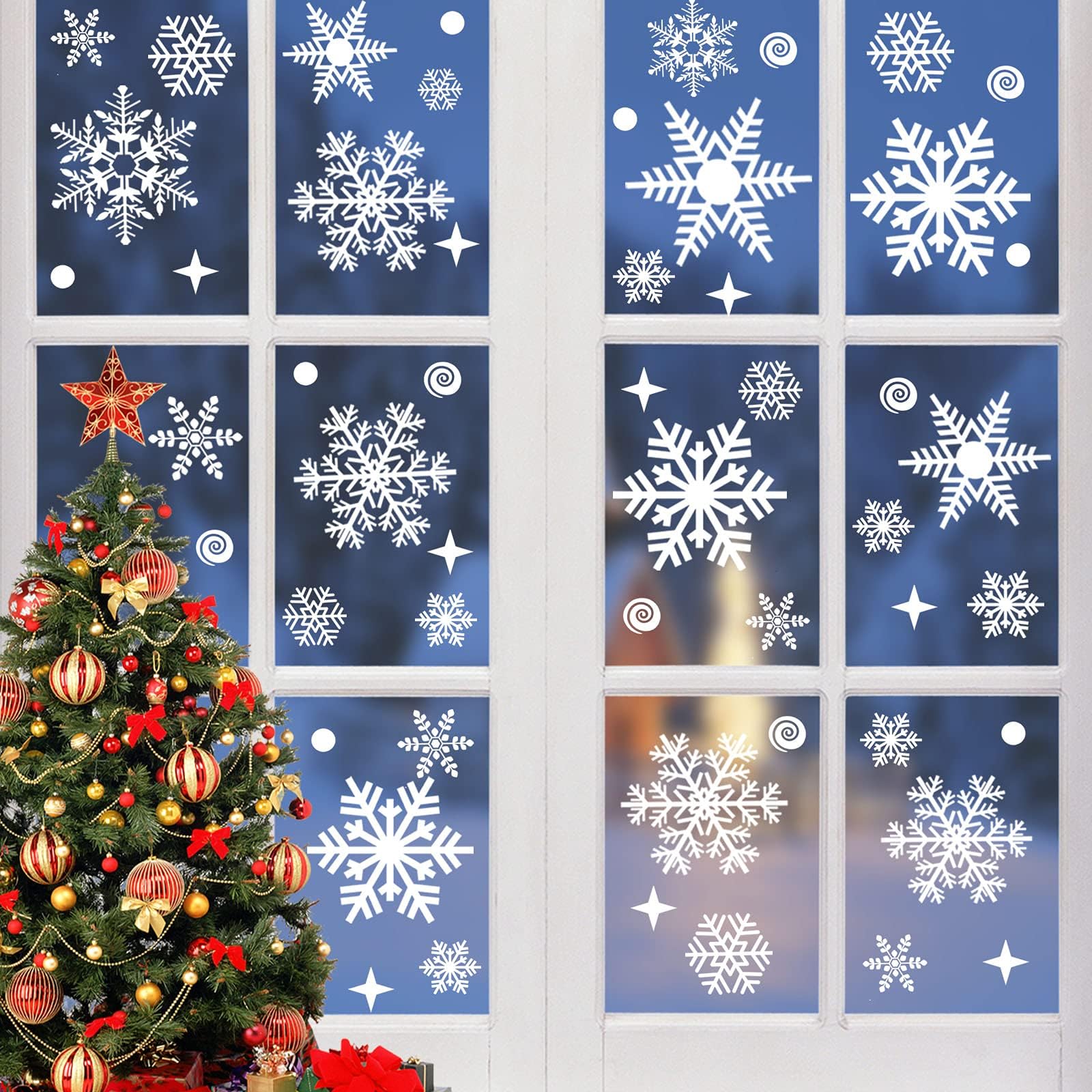 262Pcs Christmas Window Stickers,Reusable Christmas Snowflake Stickers,Removable Static Clings Snowflakes Window Clings for Xmas Decoration