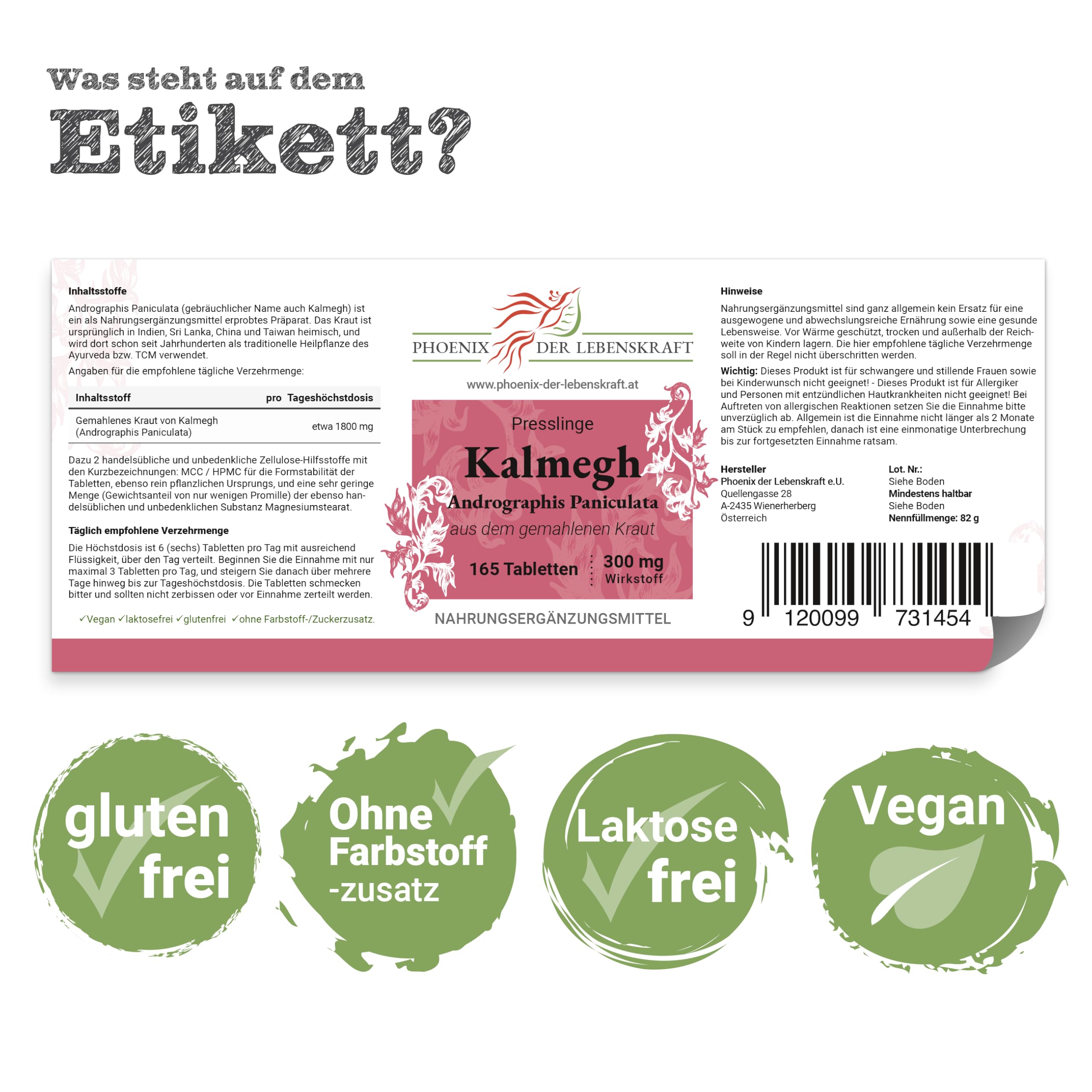 Kalmegh Tabletten, 300 mg Wirkstoff, Tabletten, Premium Qualität, Hergestellt in Österreich, Tabletten statt Kapseln, Vegan
