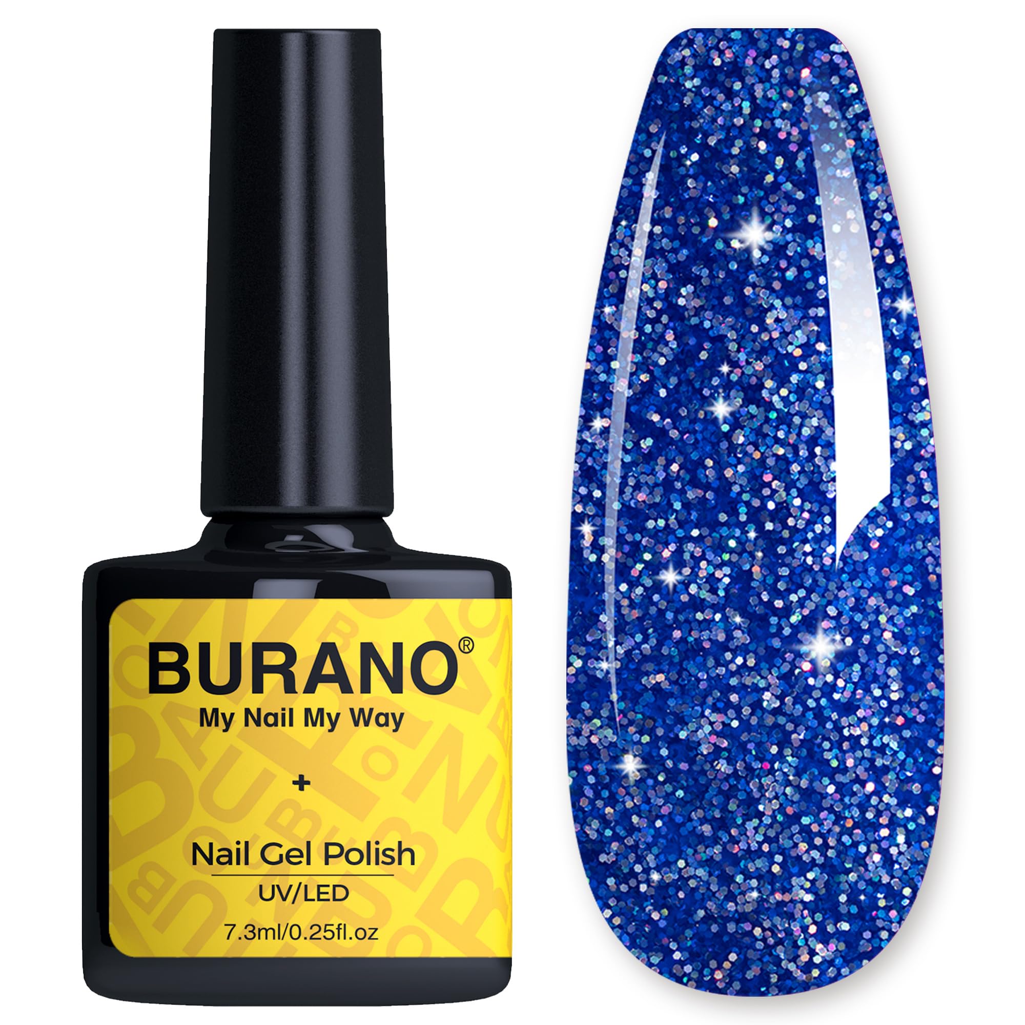BURANO Glitter Gel Nail Polish, LED UV Nail Gel Shimmer Holographic Effect Soak off Curing Required Royal Blue LP24