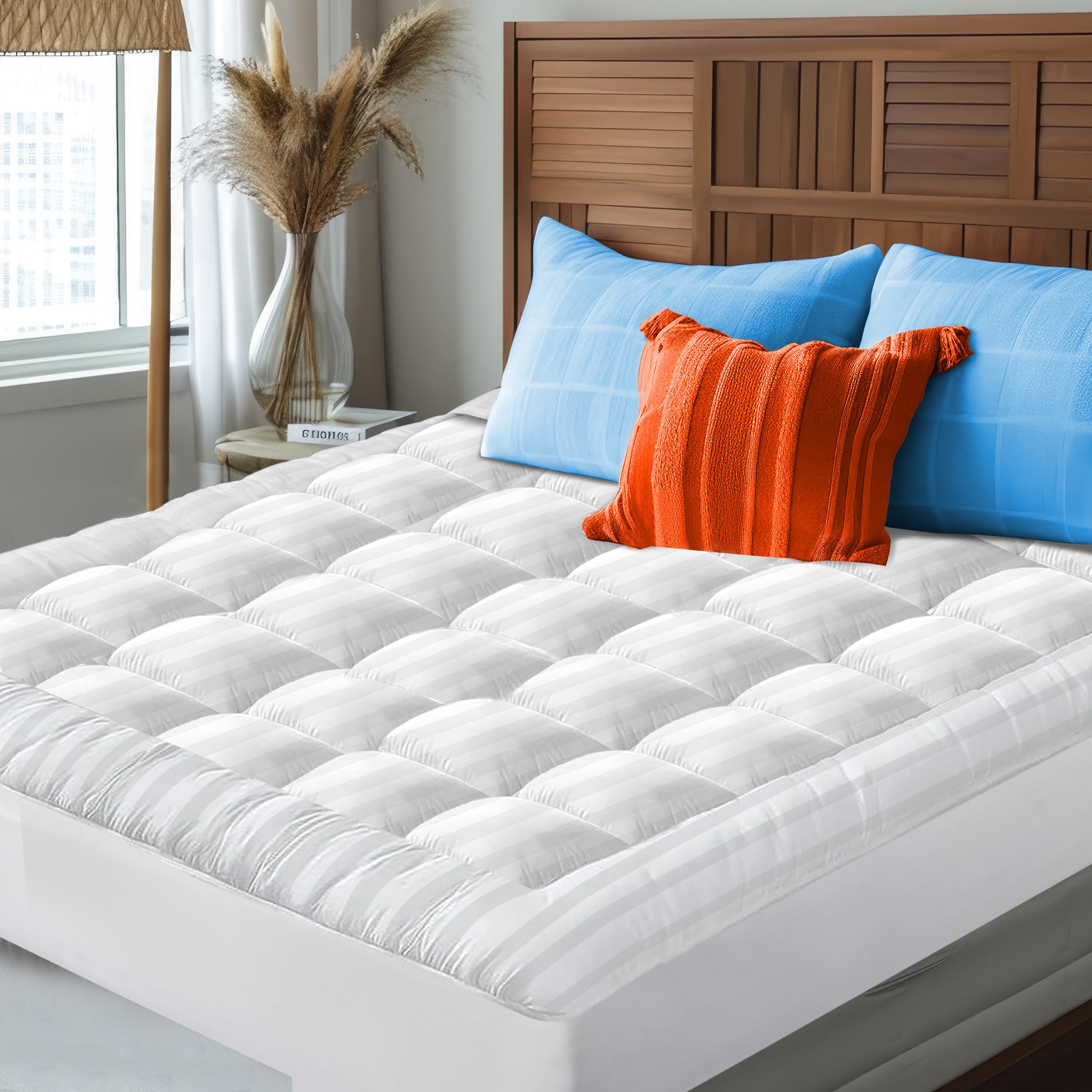 SLEEPNOVAs Cooling Mattress Topper Queen Size Bed 100 Cotton Pillow Top That Keeps You Cool Relieves Back Pain
