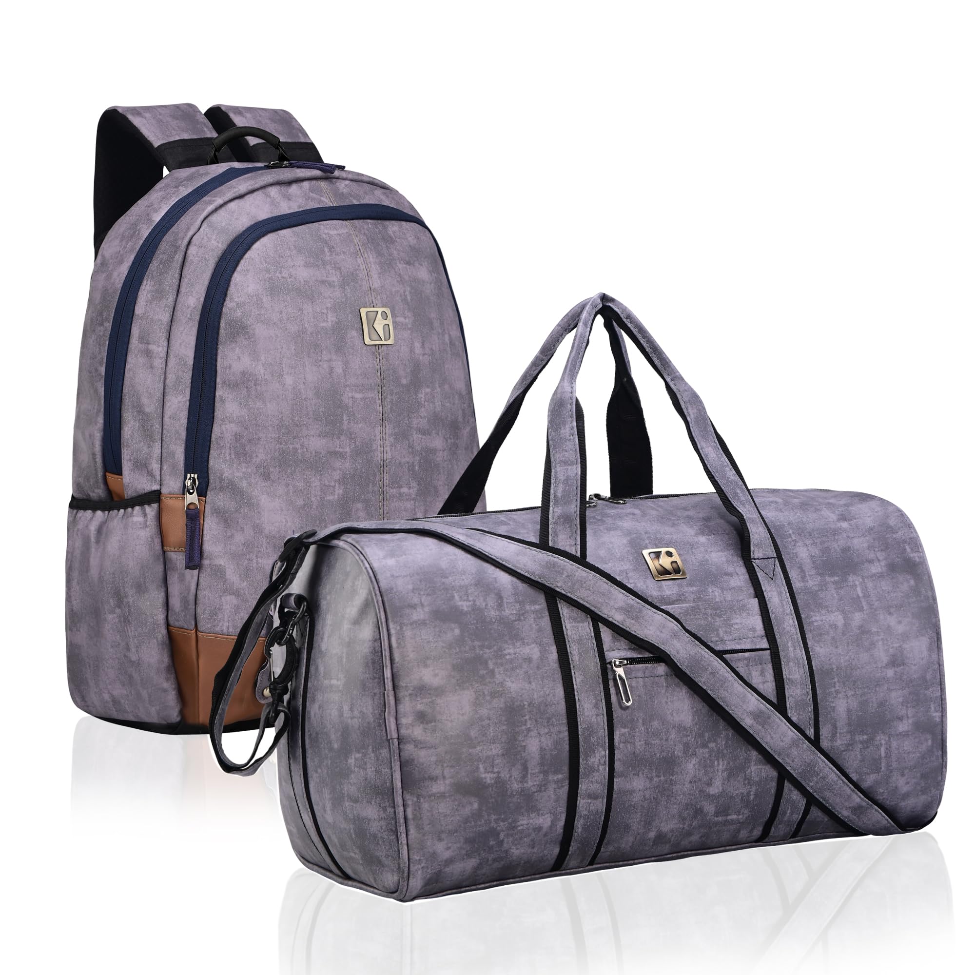 kuber industries Combo of 2 Premium Leather Duffle Bags for Men & 25 Ltrs Laptop Travel Backpack | Water Resistant Luggage Bags Women | Hand Carry Bags for Travelling Flight | Grey-picture-31
