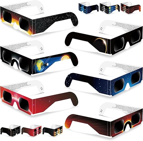 Paquete de 24 lentes de eclipse solar aprobados 2024, vidrio Eclipse certificado CE e ISO para visión solar, calidad óptica segura para visión