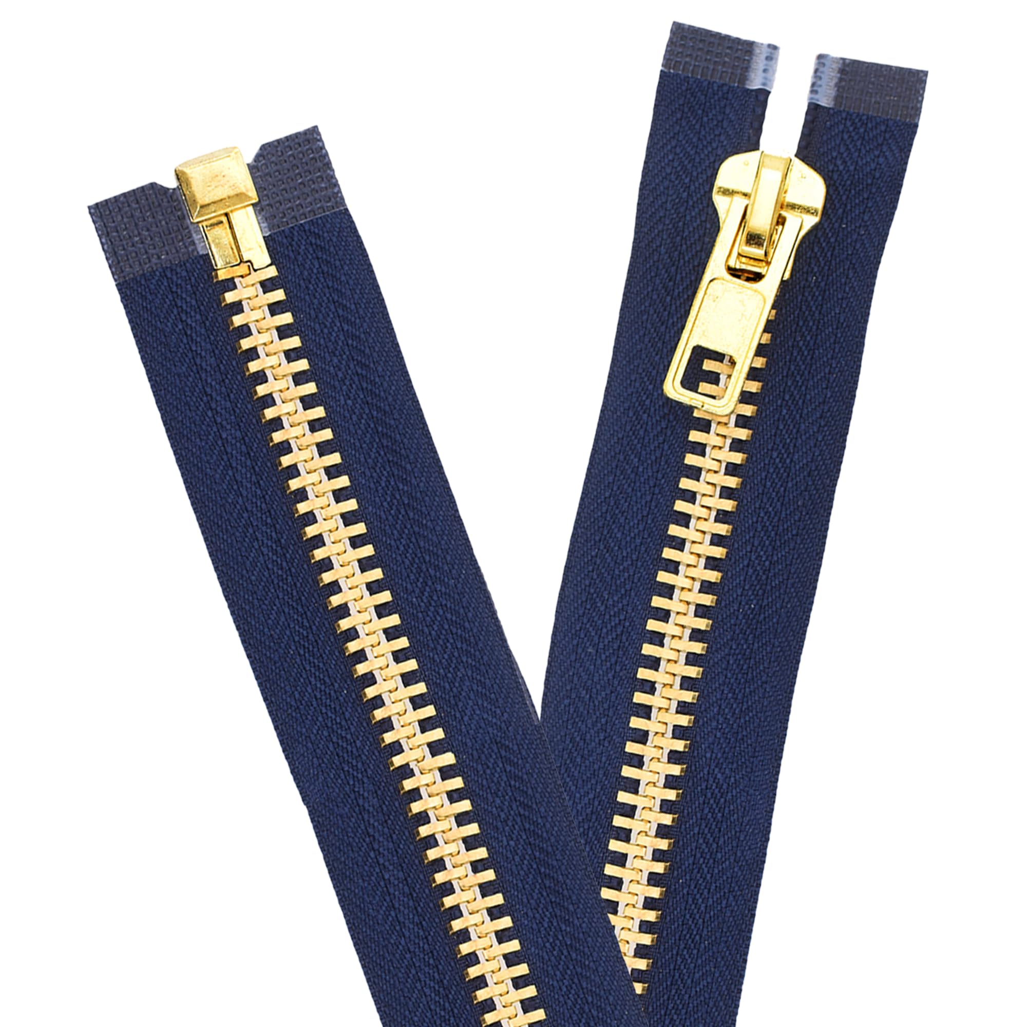 Mandala Crafts 28 Inch Metal Heavy Duty Zippers - #10 Navy Tape Gold Tone Metal Separating Zippers for Sewing Jacket Coat Upholstery