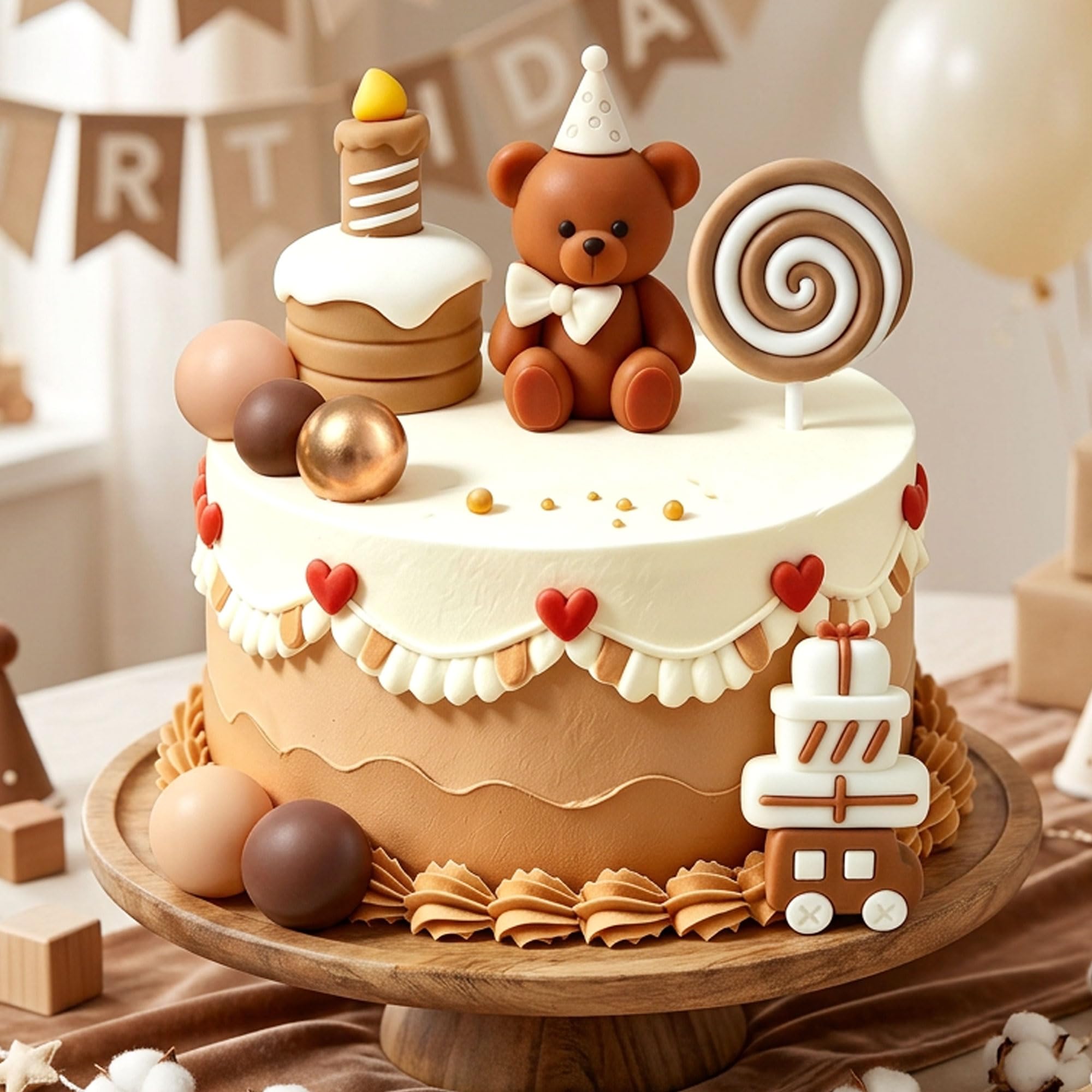 Brown Bear Cake Decoration Beige Brown Balls Cake Topper
