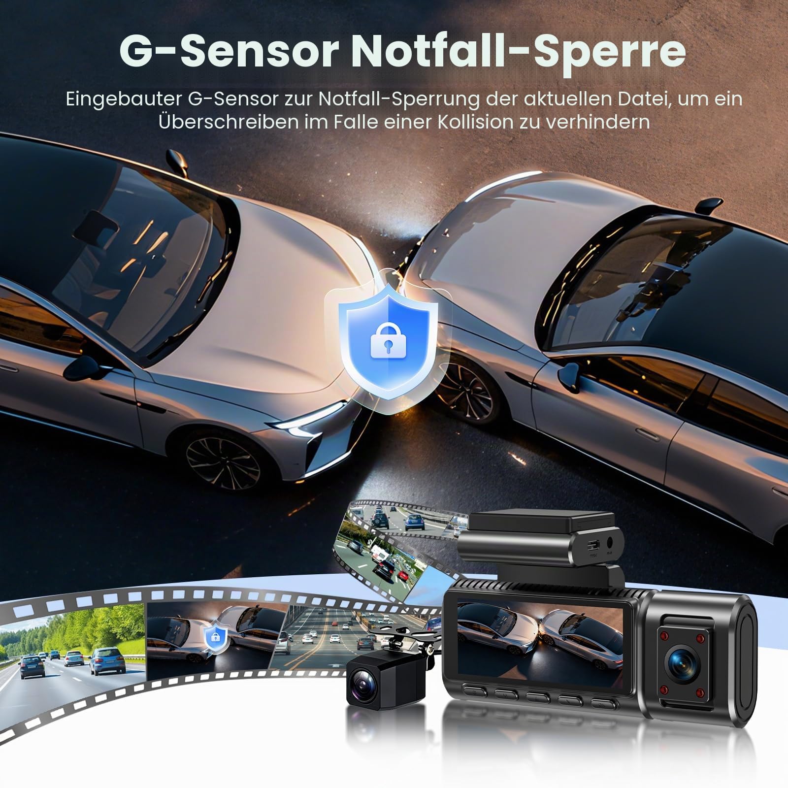 Dashcam Auto Vorne Hinten 4K+1080P mit GPS WiFi,3 Channel 1080P Dash Cam Auto Kamera 3,16" IPS Bildschirm,Kostenlose 64 GB Karte,Nachtsicht,G Sensor,Loop-Aufnahme,200°Weitwinkel WDR,Parküberwachung