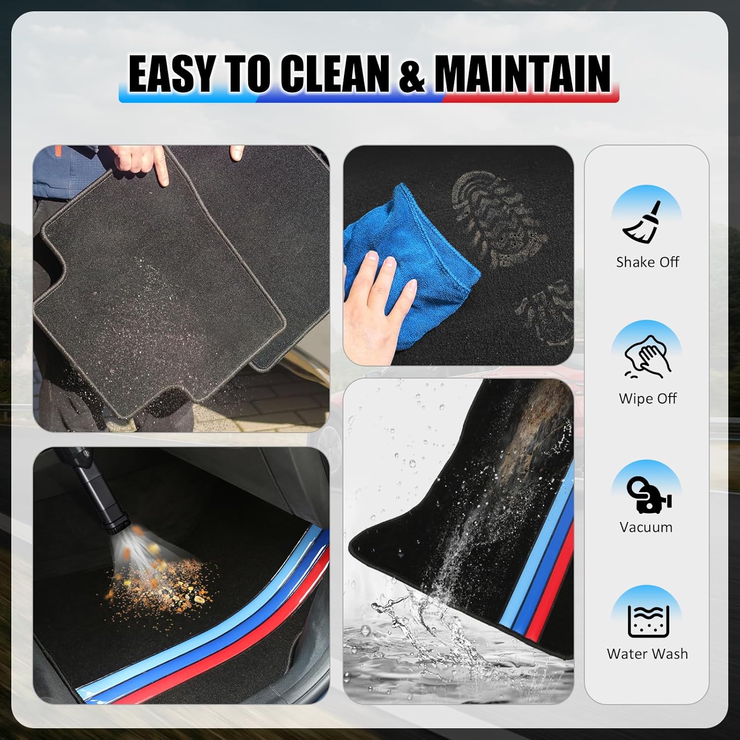IKON MOTORSPORTS, Floor Mats Compatible with 2018-2024 BMW G01 X3 2019-2025 G02 X4, Black w/ 3 Color Strips Nylon Factory Fitment Car Front & Rear Row Carpets Liner 4PCS Set