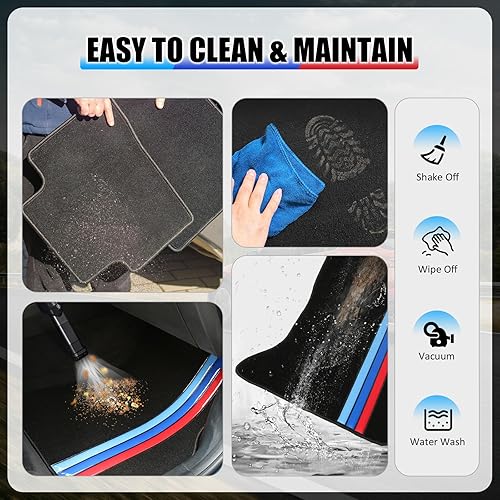 Miniatura 8 de Alfombrillas compatibles con BMW F10 Serie 5, 2011-2016, alfombrillas de piso delanteras y traseras de fábrica con franja de color M, alfombrillas