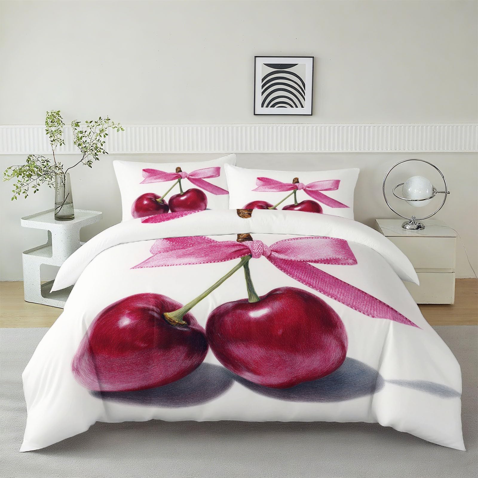 Parure de lit cerise 140x200cm en microfibre douce avec deux taies d'oreiller
