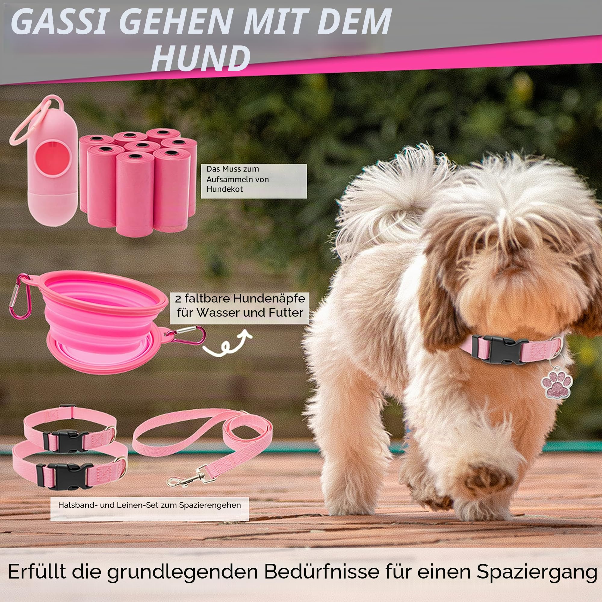 Welpen-Starter-Set für kleine Hunde – 26 Stück inkl. Hundespielzeug, Halsband, Leine, Welpen-Trainings-Cilcker, Leckerli-Tasche, Kotkotbeutel mit Spender, Decke, Zahnbürste, ID-Tag usw