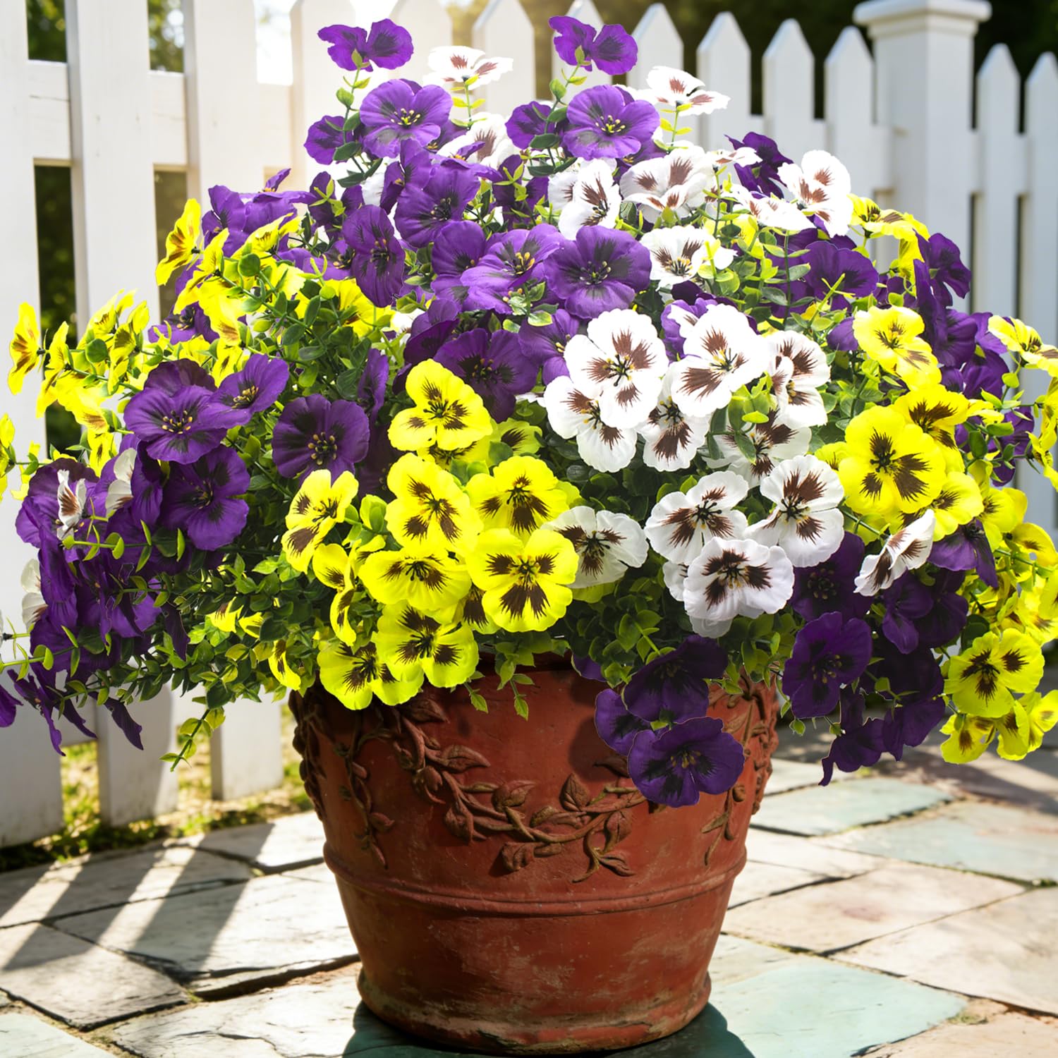 Grunyia 16Pcs Artificial Pansy Flowers for Outdoors