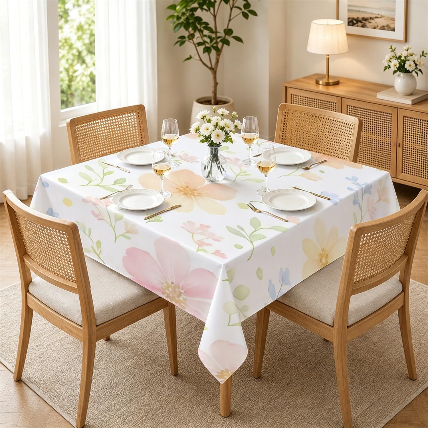 Nappe de table anti tache imperméable à fleurs 160x160
