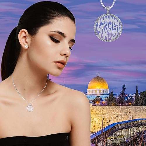 Miniatura 6 de Central Diamond Center Shema Israel - Collar con colgante de oración hebrea en plata de ley maciza