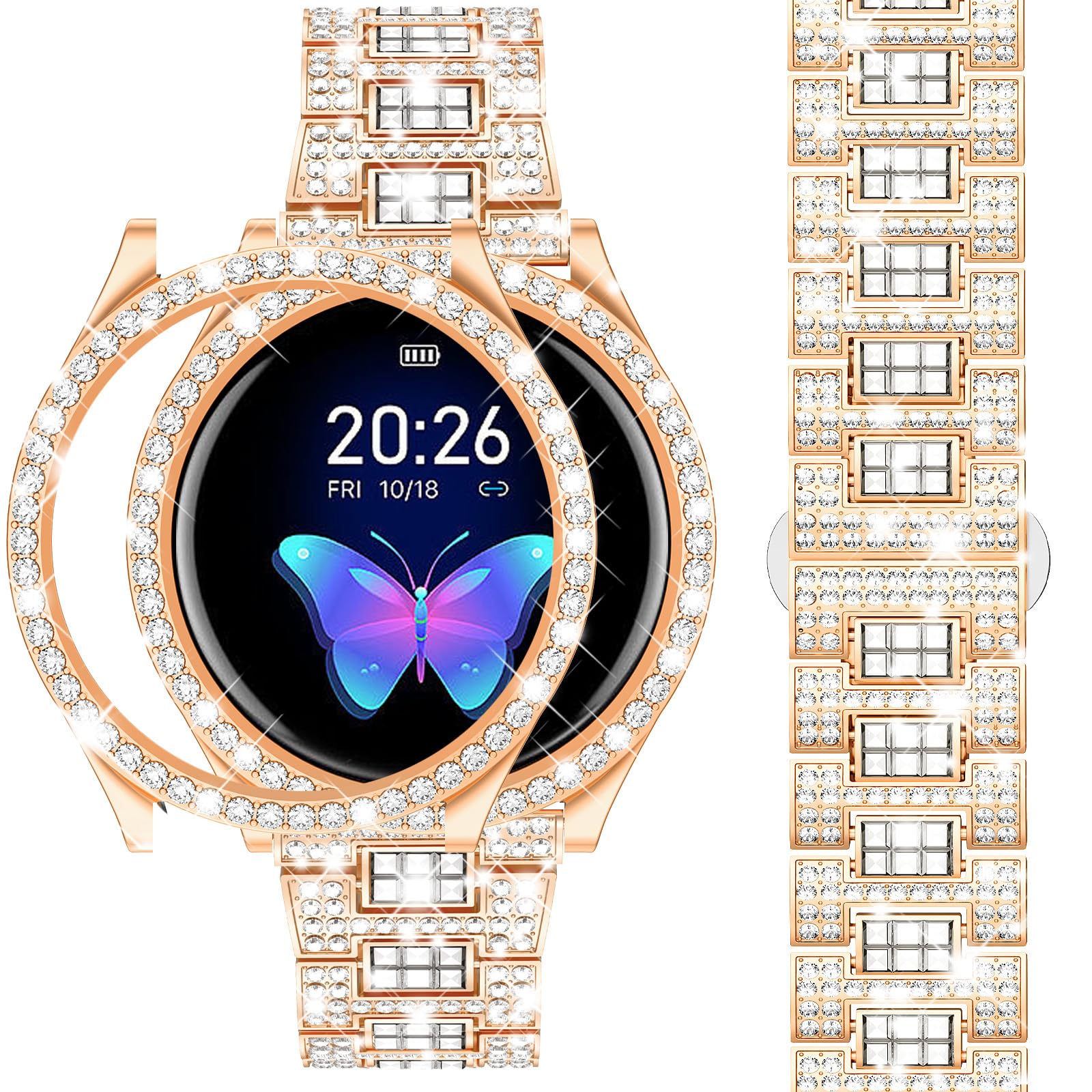 Dsytom Bands Compatible with Samsung Galaxy Watch 5/4 40mm 44mm, 20mm Bling Metal Replacement Galaxy Watch 5 Watch 4 Band 40mm 44mm with Rhinestone Protective Case for Women Girls