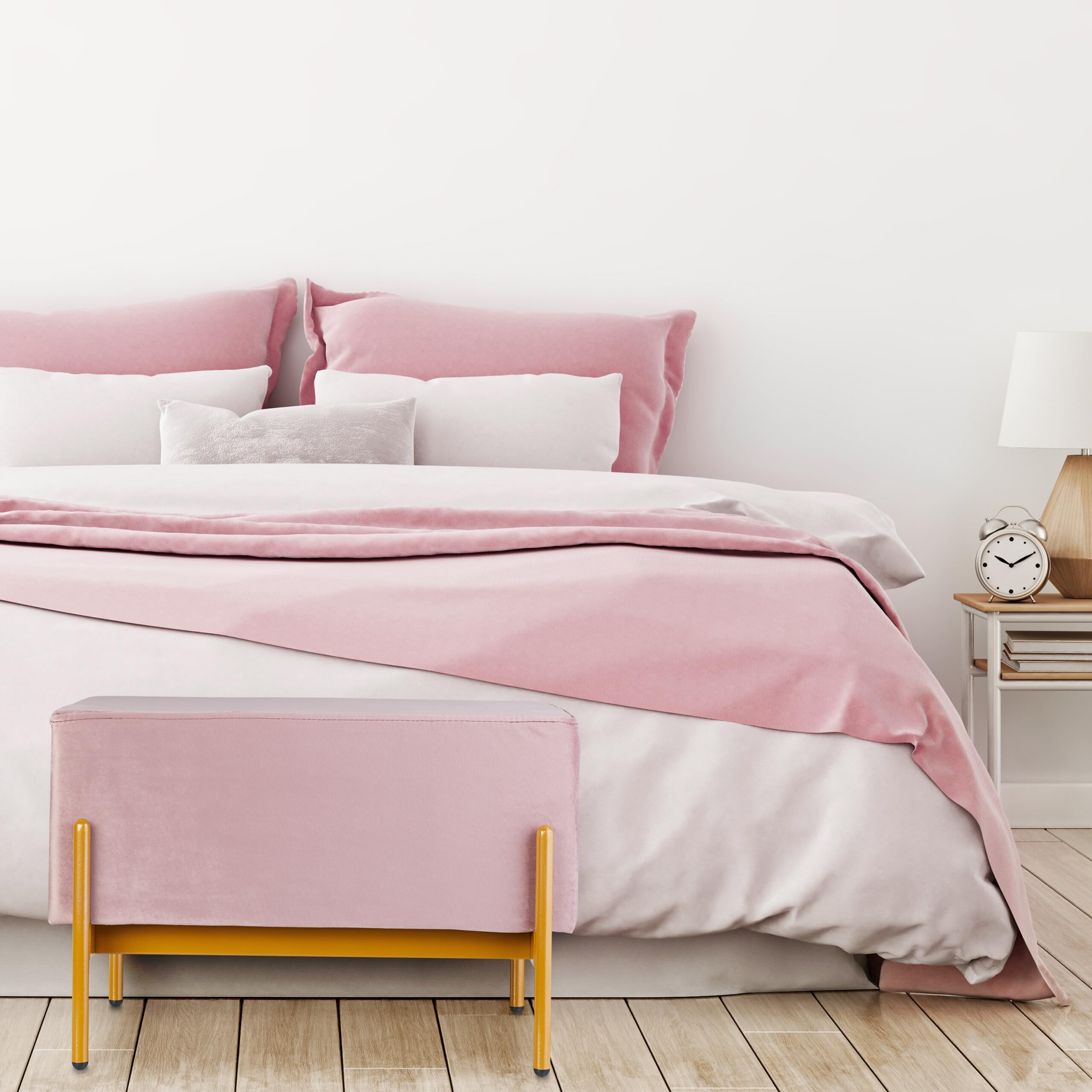 Relaxdays Panca da Ingresso con Seduta Imbottita in Velluto, HLP: 40 x 60 x 43 cm, Entrata, Camera da Letto, Rosa Oro