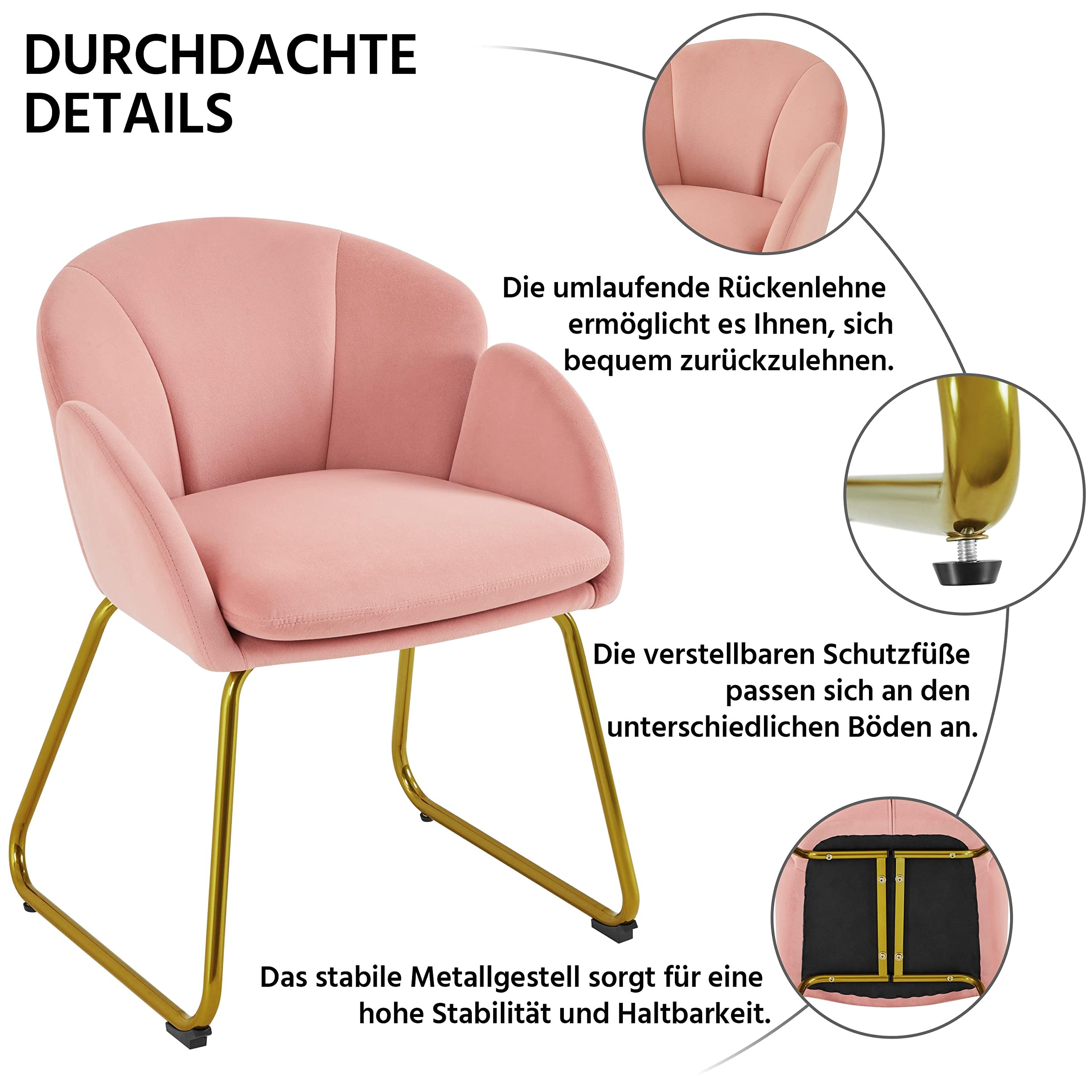 Yaheetech Esszimmerstuhl modern, Küchenstuhl in Blumenform, Sessel Polsterstuhl mit Metallbeinen Gold, für Wohnzimmer/Esszimmer Rosa
