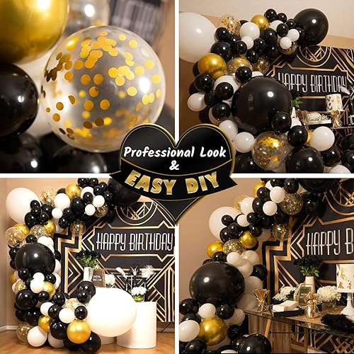 Miniatura 7 de 4 tamaños  Kit de guirnalda de globos de oro blanco y negro y blanco para Año Nuevo graduación o cumpleaños globos pequeños y grandes en blanco y