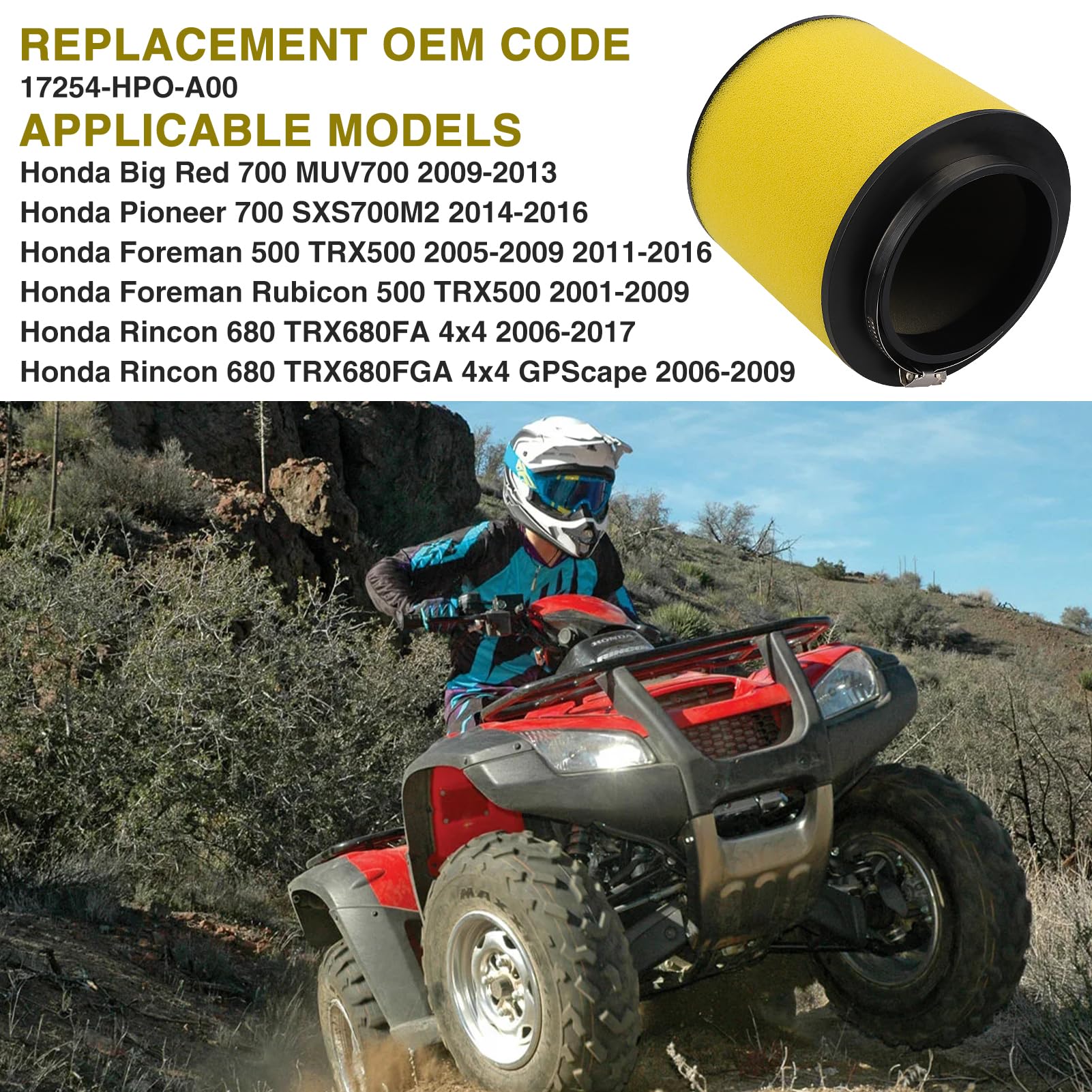 HIFROM Nettoyant D'élément De Filtre à Air ATV Avec Bougie D'allumage Pour Honda Rincon 680 TRX680FA Rubicon 500 TRX500FA TRX500FGA Pioneer 700 SXS700M2 Big Red 675cc MUV700 Remplace 17254-HPO-A00