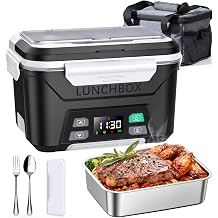 EAST OAK 5.5-Cup Cordless Electric Lunch Box for Adults, Heated Lunch Box for Men with Scheduled Heating, Portable Car Food Warmer with Utensils, One-Tier Bag, Removable Divider