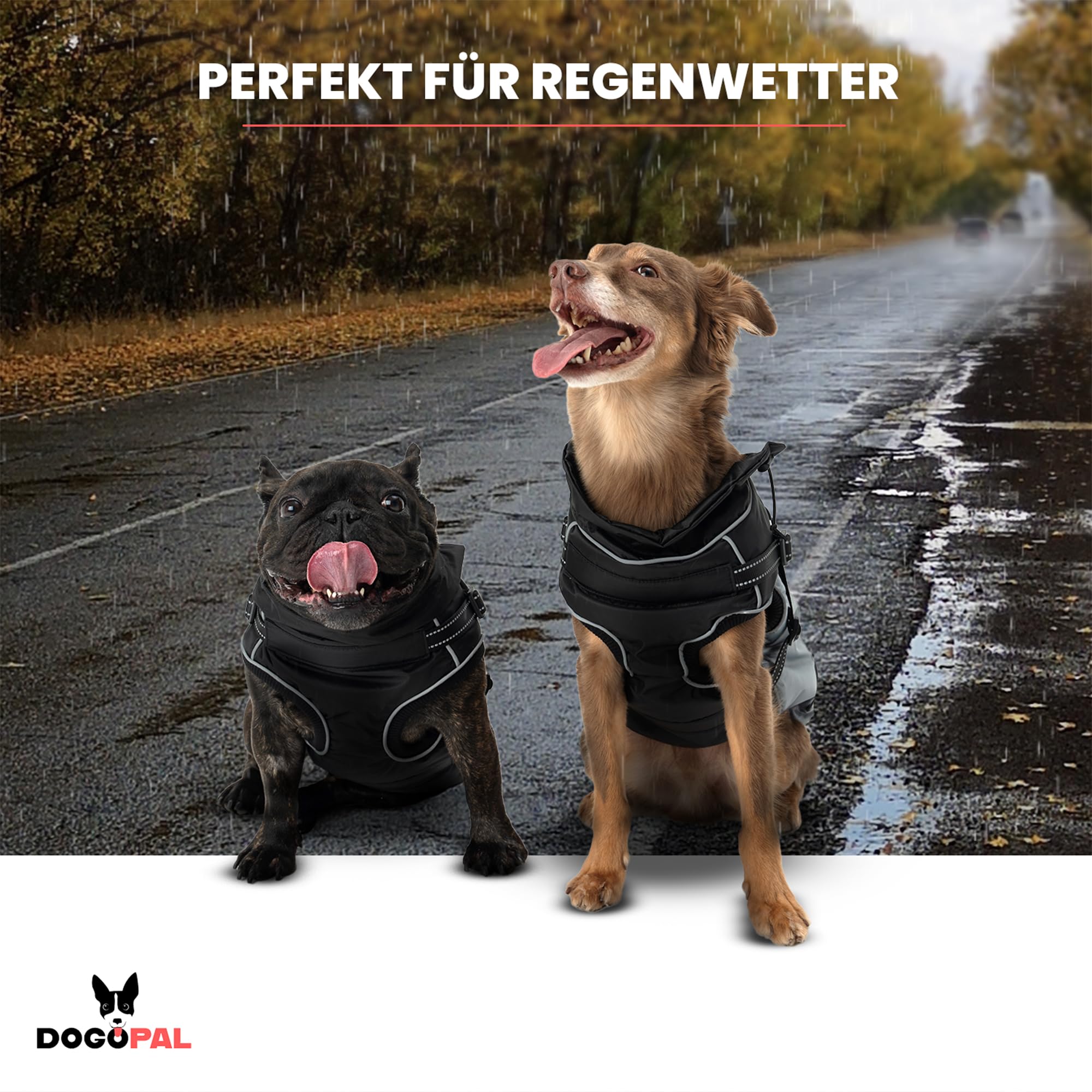 DOGOPAL Regenmantel Hund mit Integriertem Geschirr – Wasserdichter Hunderegenmantel, Winddichter Hundemantel, Reflektierende Regenjacke für Kleine & Große Hunde, Hohe Sichtbarkeit (Grau, 40)