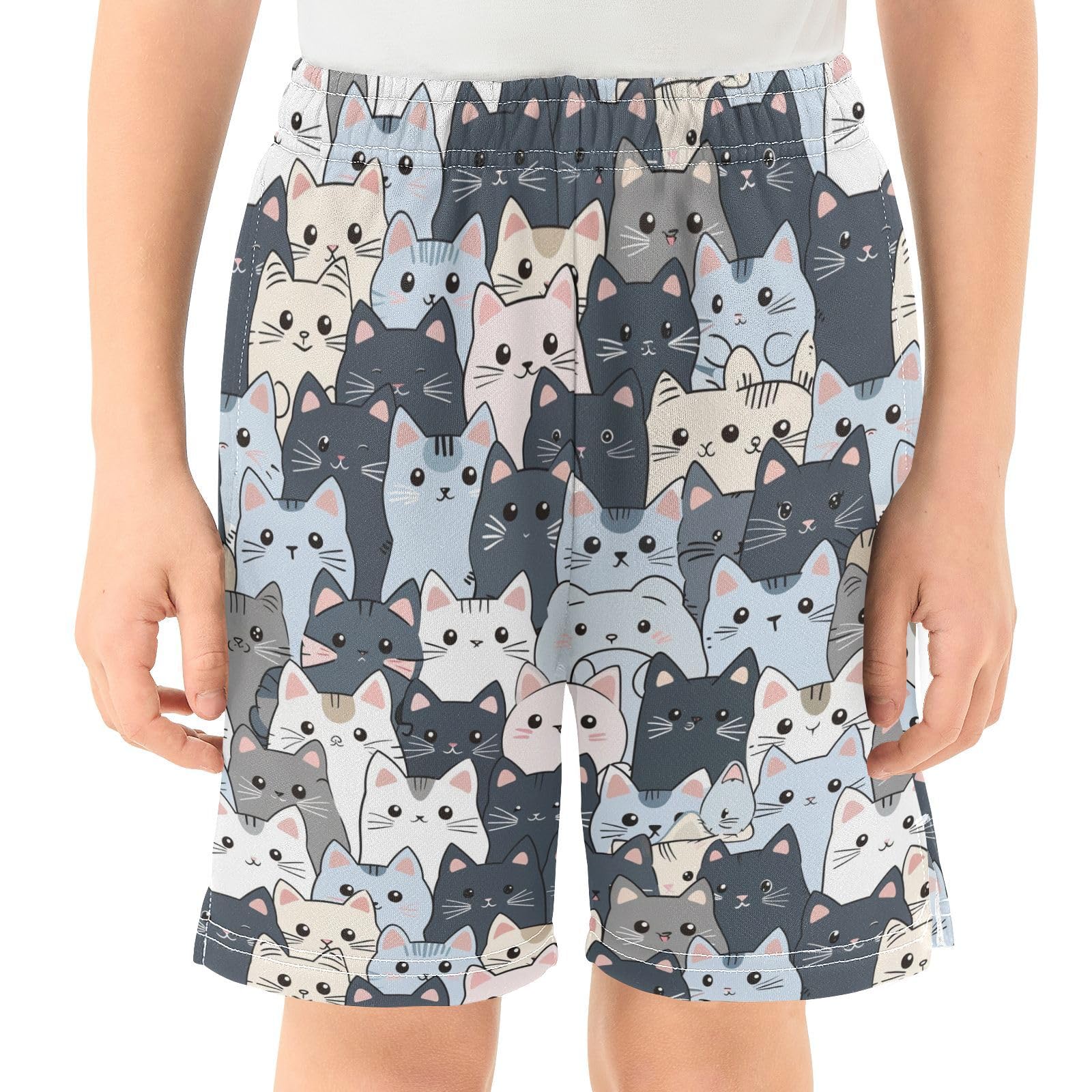Cartoon Seamless Cats Boys Shorts Casual Athletic Short Summer Track Shorts 14-15 Y Multicolor