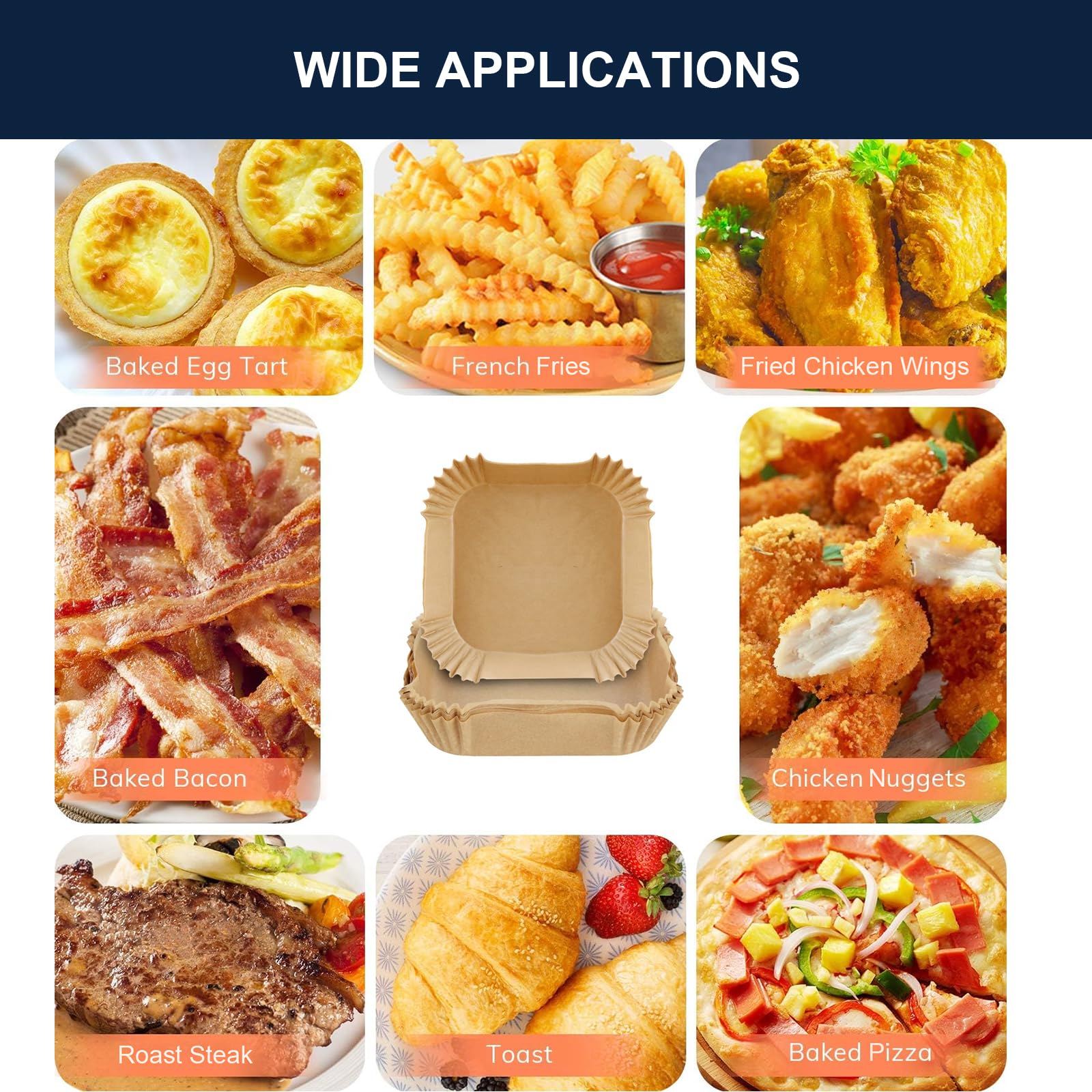 250 Stück 20 cm quadratische Luftfritteusen-Backpapier-Einlagen, antihaftbeschichtete Pergamentpapier-Einlagen für 5–8 QT Airfryer Mikrowelle Bratpfanne