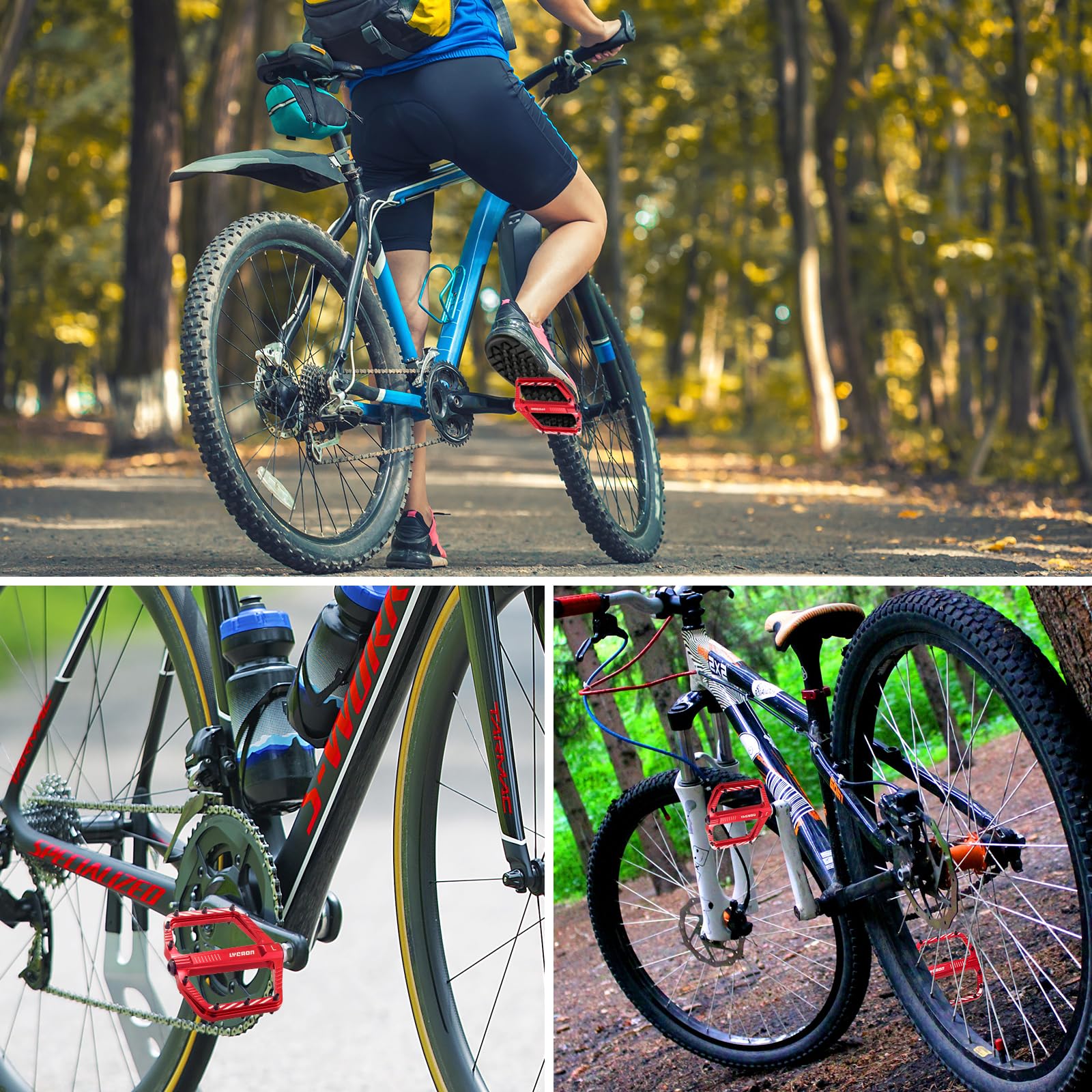 LYCAON Pedali per Bicicletta, Pedale per Bici Antiscivolo in Lega di alluminio CNC, CR-MO & Cuscinetti Pedali per BMX MTB 9/16 Pollici