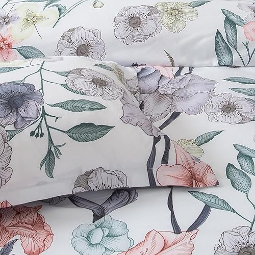 Miniatura 5 de Mybedshare Funda de edredón floral tamaño Queen, juego de funda de edredón botánica suave de 3 piezas para todas las estaciones (1 funda de edredón