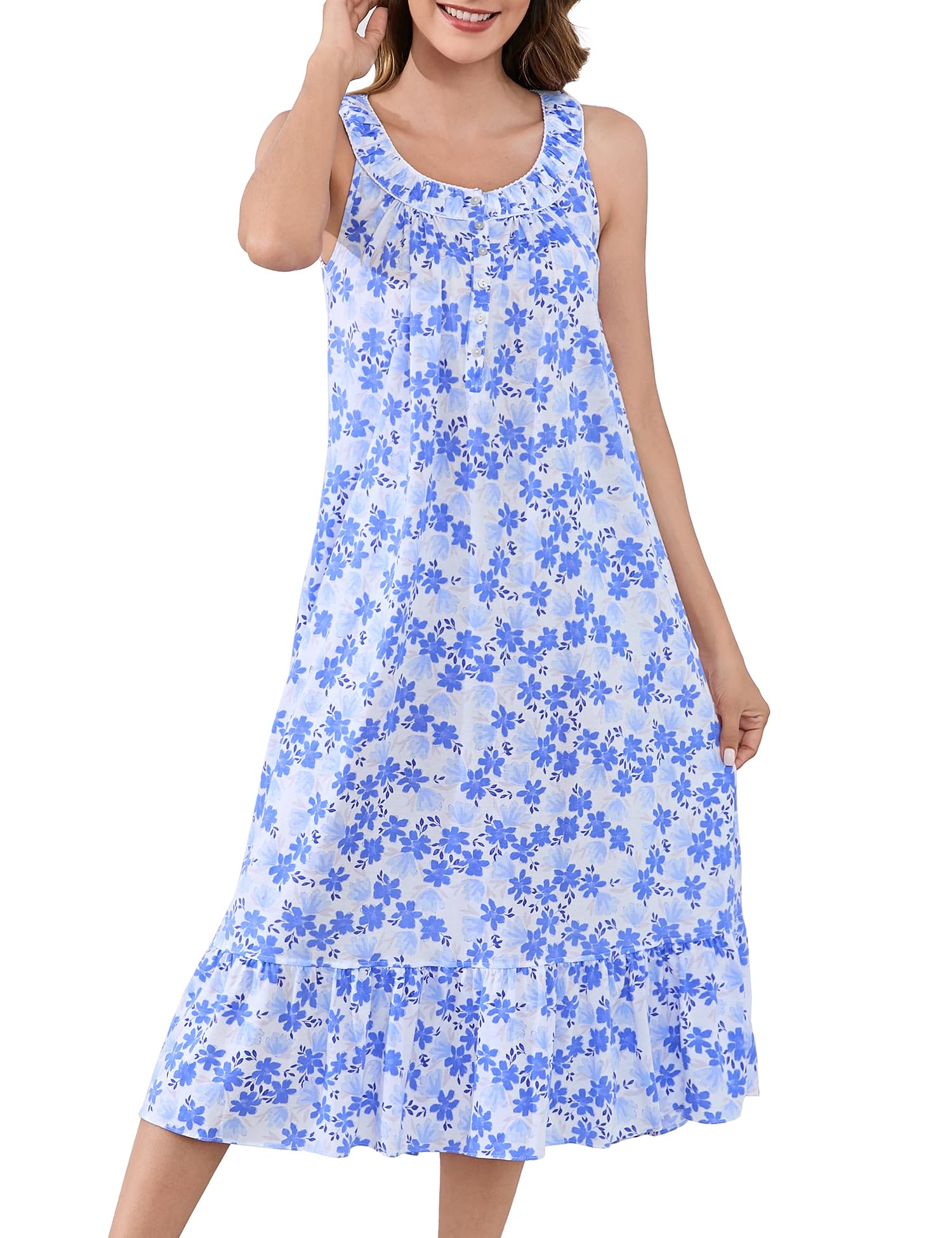 MZROCR Cotton Nightgowns for Women Soft Sleeveless Night Gown for Adult Women Ruffle Sleepwear