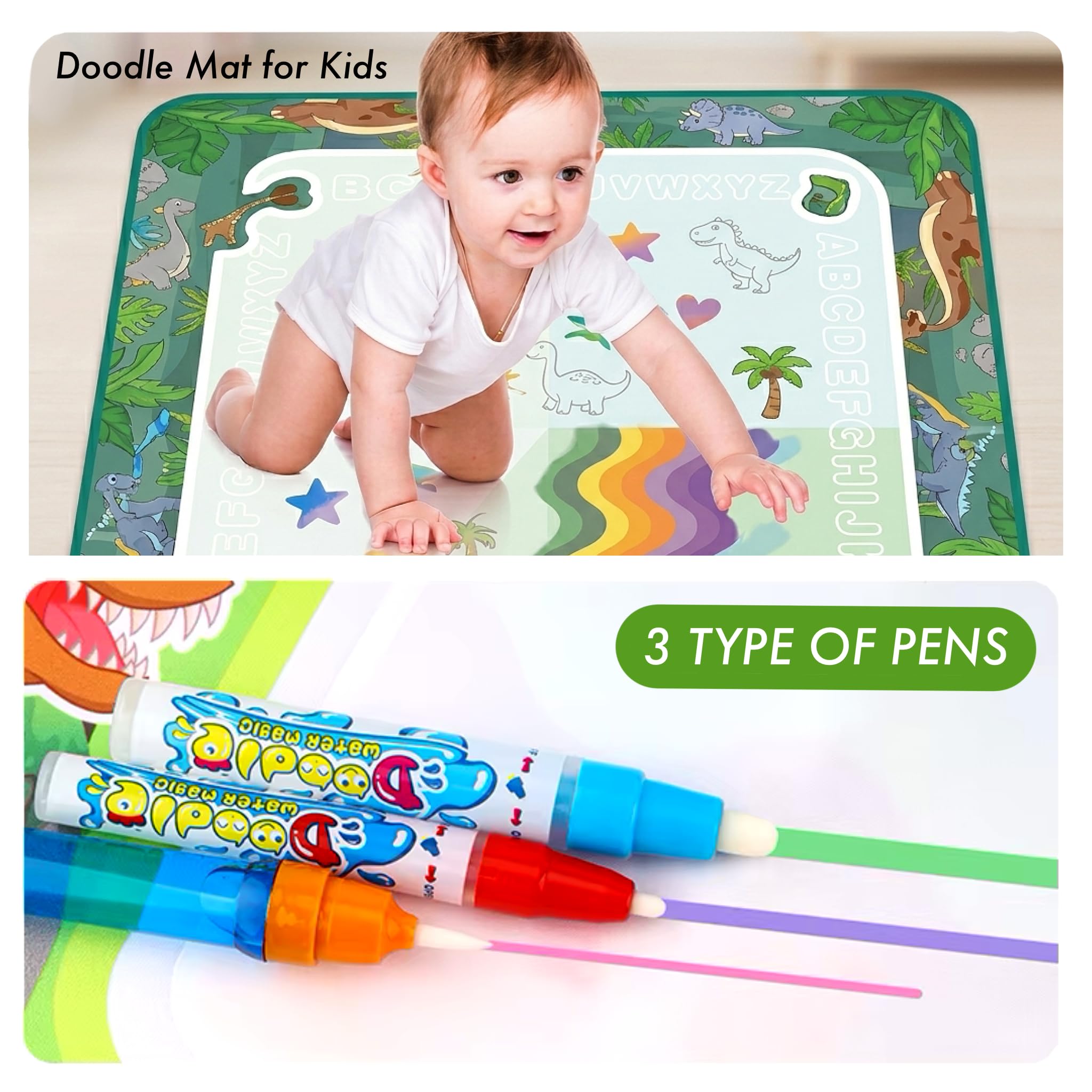 SNAPTRON 80 X 60cm Reusable Magic Water Dinosaur Drawing Mat| Big Doodle Mat for Kids| Drawing Mat, Water Doodle for Kids with 3 Magic Pen, Doodle Books & 6 Stencils| Gifts for Girls Boys Age 2 to 7 — Amazon image 8