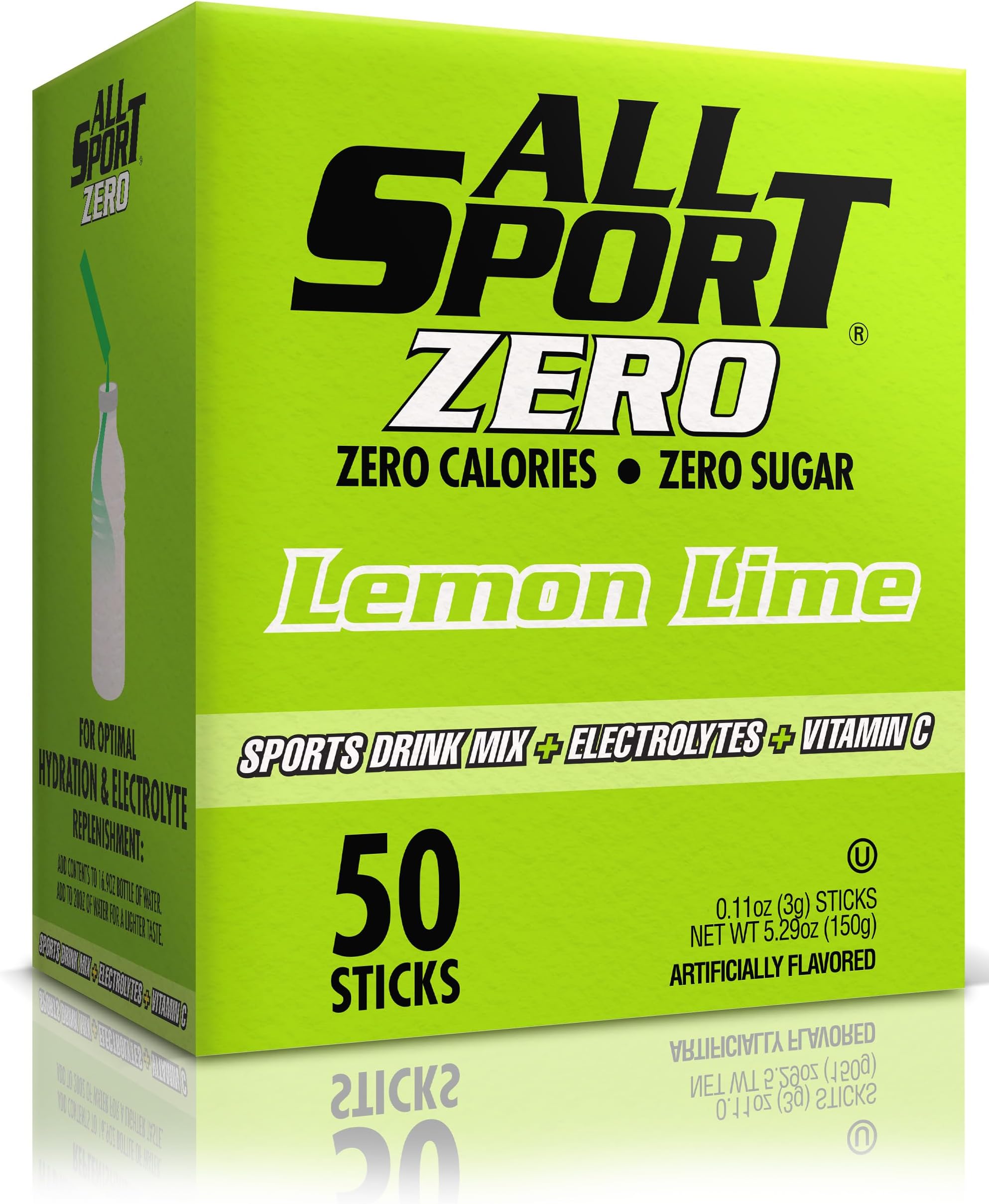 Powder Hydration Sticks, Zero Calorie, Performance Electrolyte Drink Mix, Sugar Free, Lemon-Lime, 50 Ct box