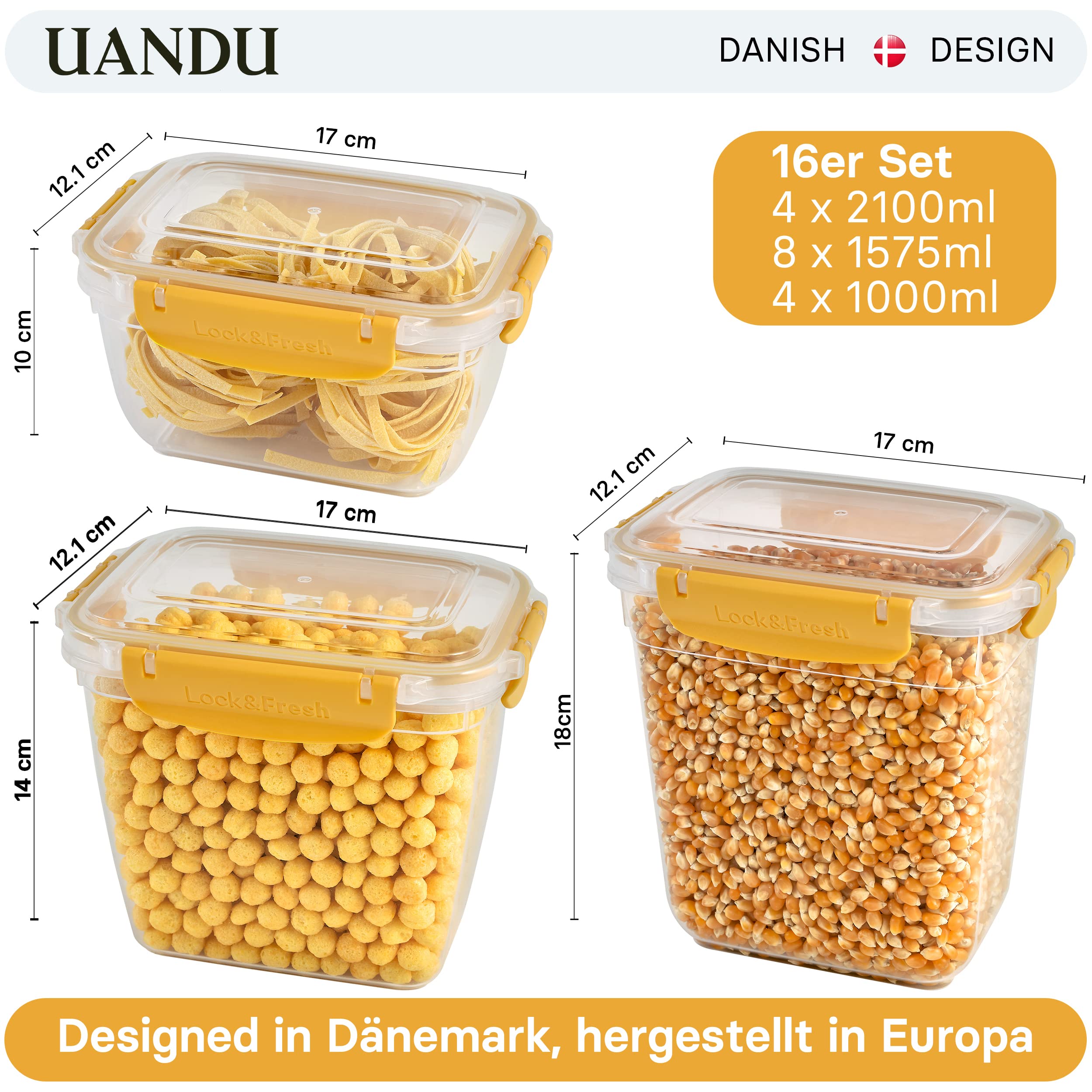 Uandu Lock & Fresh Juego De 4 Tarros De Almacenamiento Con Tapa Para Alimentos, Microondas Y