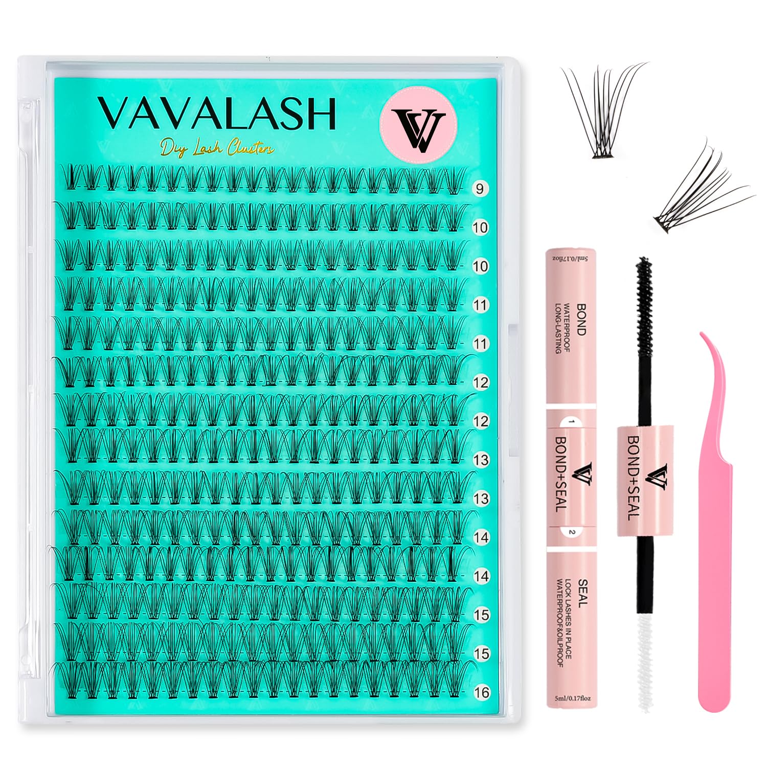 VAVALASH DIY Lash Extension Kit Individual Cluster Lashes Kit 10D 0.07-D-9-16mm Lash Clusters, Lash Bond and Seal, Lash Tweezer for DIY Eyelash Extension at Home(Kit-10D-0.07-D-9-16MIX)